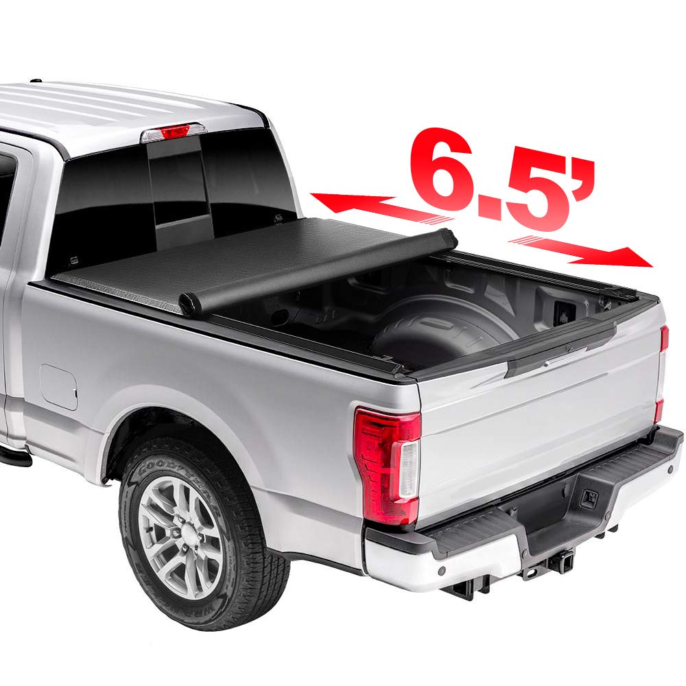 Deebior 6.5' Soft Lock & Roll Up Tonneau Cover - Waterproof & Snowproof Truck Bed Cover for Pickup Trucks (Fits 109-0589) - Perfect for Hauling, Camping & Outdoor Adventures