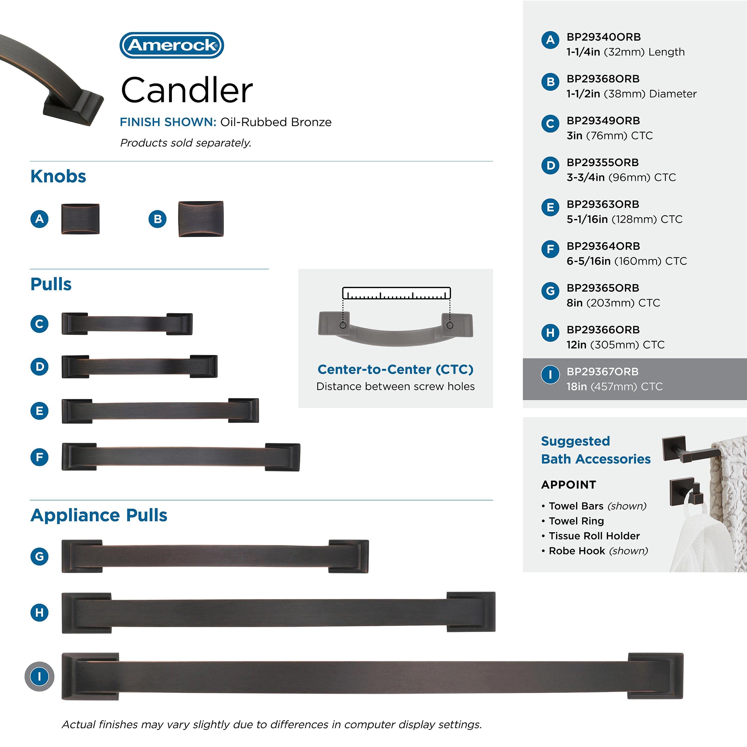 Amerock Appliance Pull - Oil Rubbed Bronze 18 Inch (457mm) Center to Center Drawer Handle - Candler Cabinet Hardware (1 Pack) - Perfect for Kitchen Cabinets, Bathroom Vanities & Furniture Upgrades