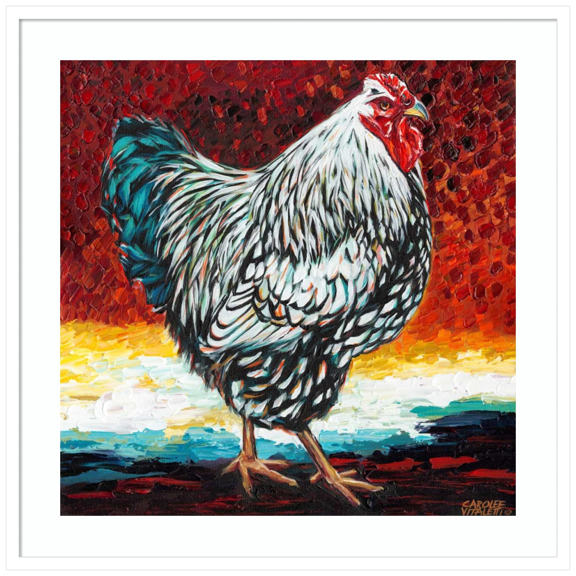 Amanti Art Framed Wall Art Print 33x33 - Fancy Chicken Painting by Carolee Vitaletti | Farm Animal Wall Decor, Rustic Farmhouse Artwork | Large Poster for Living Room, Bedroom, Kitchen & Bathroom | Perfect for Country Style Home Decor & Gift Giving