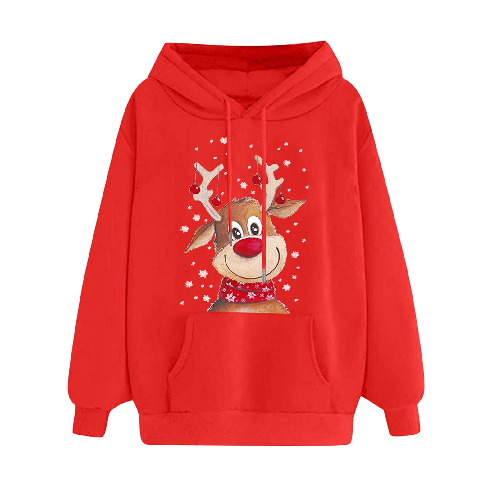 Women's Christmas Hooded Sweatshirt - Long Sleeve Zip Up Blouse with Drawstring & Pocket | Holiday Party Outfit, Casual Winter Wear, Gift for Her