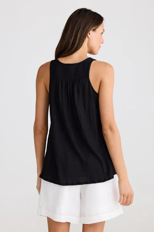 Shanty SH24219 1 Livorno Black Linen Tank Top for Women - Breathable Summer Casual Wear, Perfect for Gym, Beach & Everyday Outfits