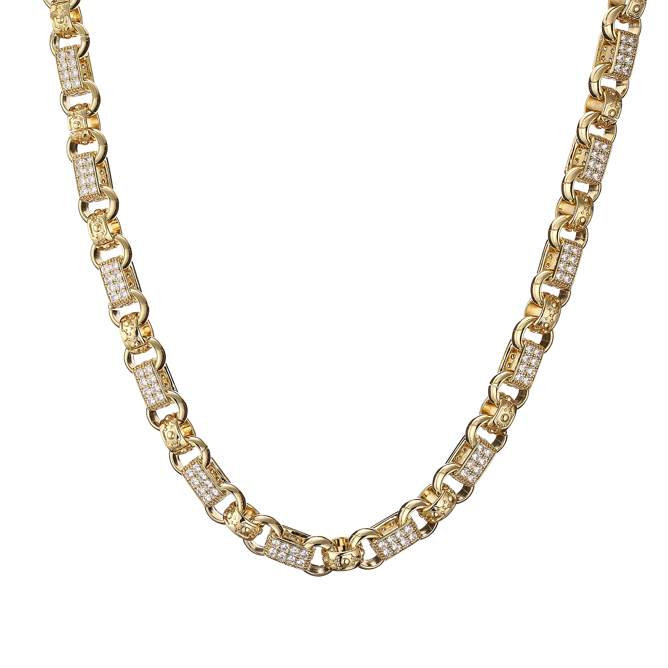 Luxury XXL Gold Plated Gypsy Link Belcher Chain Necklace for Women & Men - 24 to 30 Inch Chunky Heavy Gold Chain with Stone Detailing & High-End Finish | Perfect for Parties, Weddings & Special Occasions