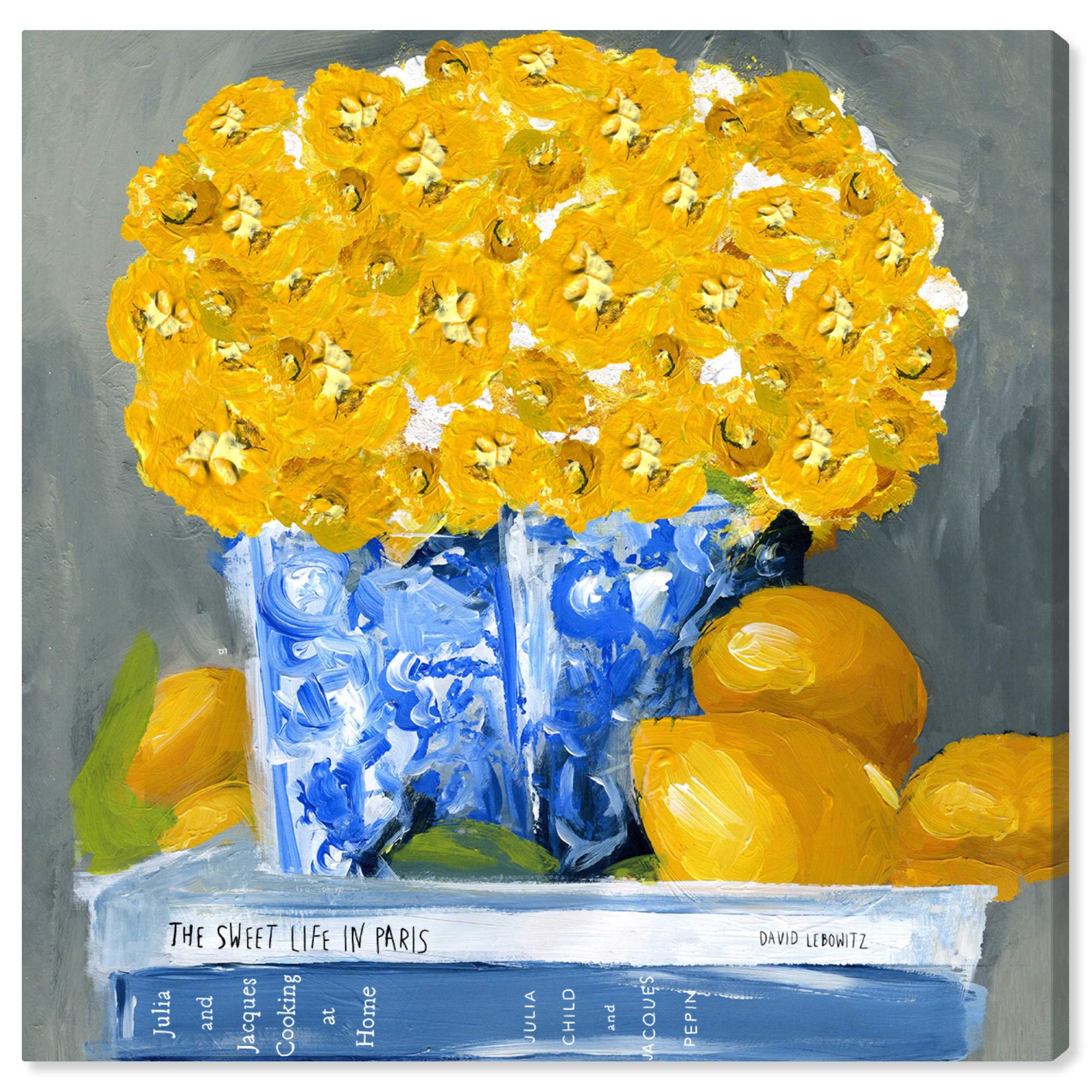 Wynwood Studio Floral and Botanical Wall Art Canvas Prints - 'Cook Book Love Square' Home Décor, 12x12 Inches, Yellow and Blue - Perfect for Kitchen, Dining Room, or Farmhouse Style Decor
