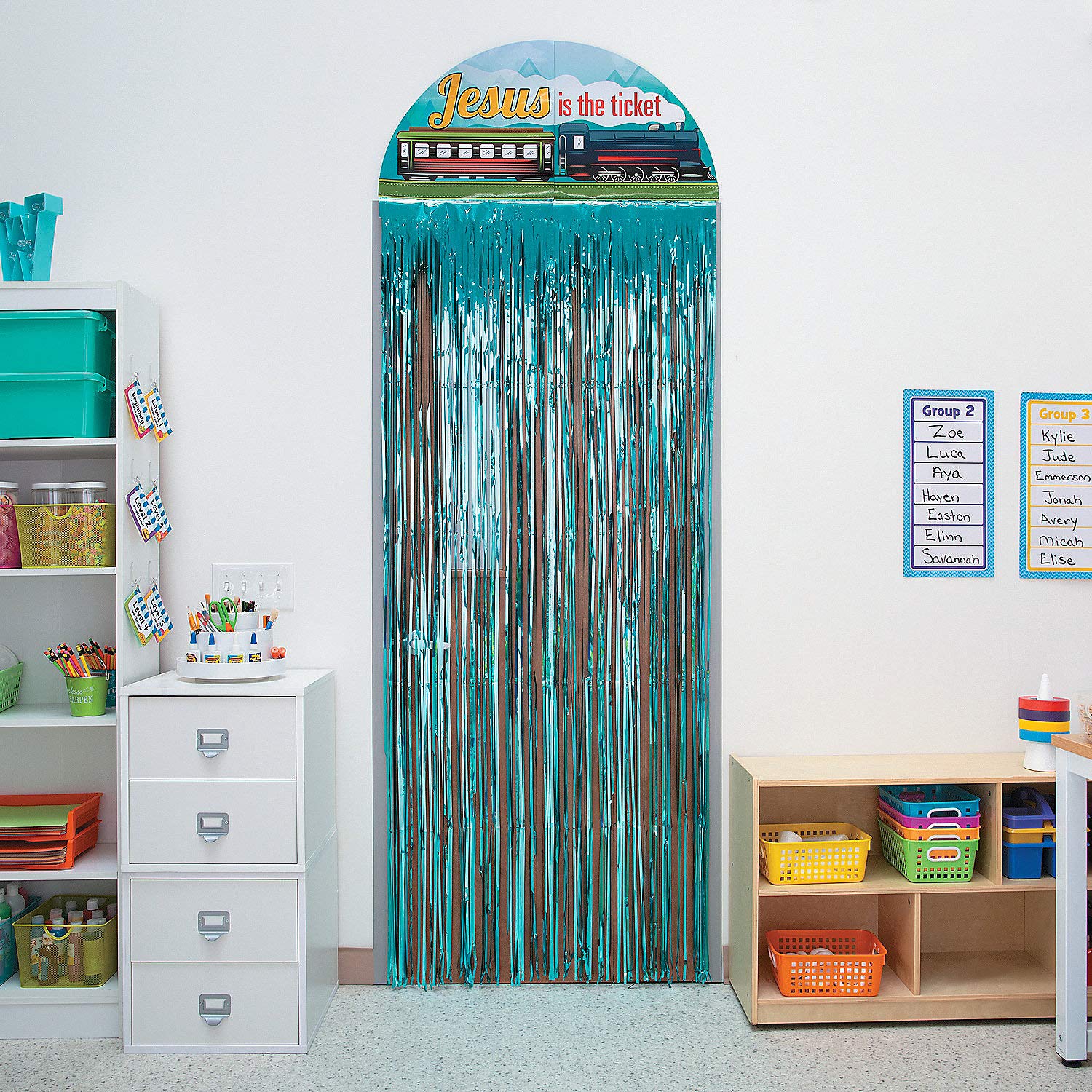 Fun Express Railroad VBS Door Curtain Border - Colorful Vibrant Party Decor for Vacation Bible School, Classroom Events & Doorway Decorations - Durable Easy-to-Hang Design (1 Piece) - Perfect for Sunday School Decor, Kids Church Activities & Themed Classroom Parties