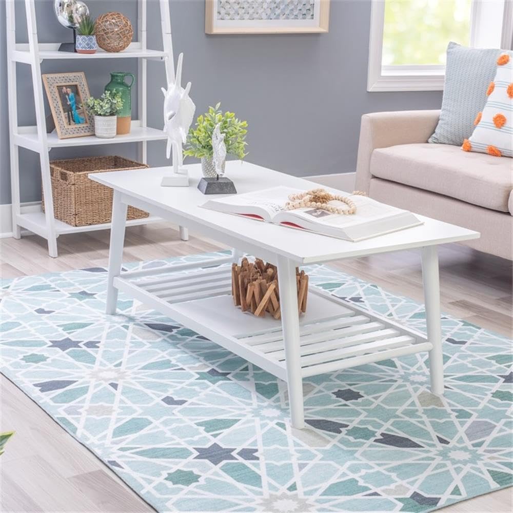 White Linon Samantha Wood Coffee Table - Stylish Living Room Centerpiece for Home Decor & Entertainment