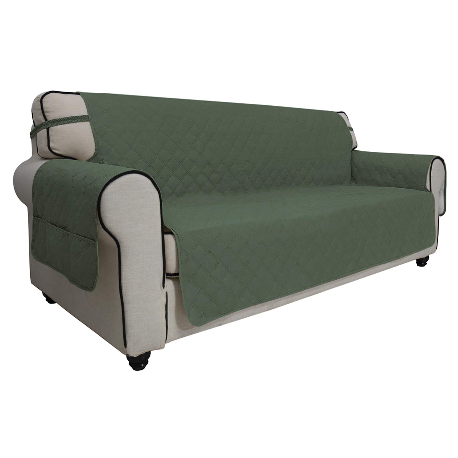 Waterproof Sofa Slipcover for 3-Cushion Couch - Washable Non-Slip Furniture Protector for Pets & Kids - Easy to Clean Greyish Green Couch Cover - Perfect for Living Room, Family Room & Pet-Friendly Homes