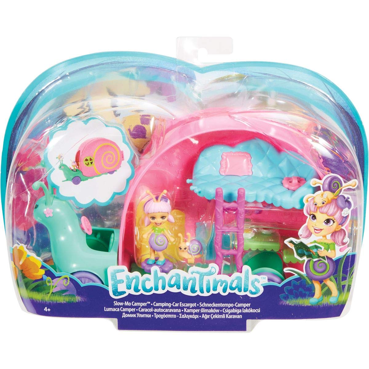 Enchantimals GCT42 Slow-Motion Camper Vehicle Playset with Saxon Snail Doll - Interactive Toy for Kids' Pretend Play & Travel Adventures
