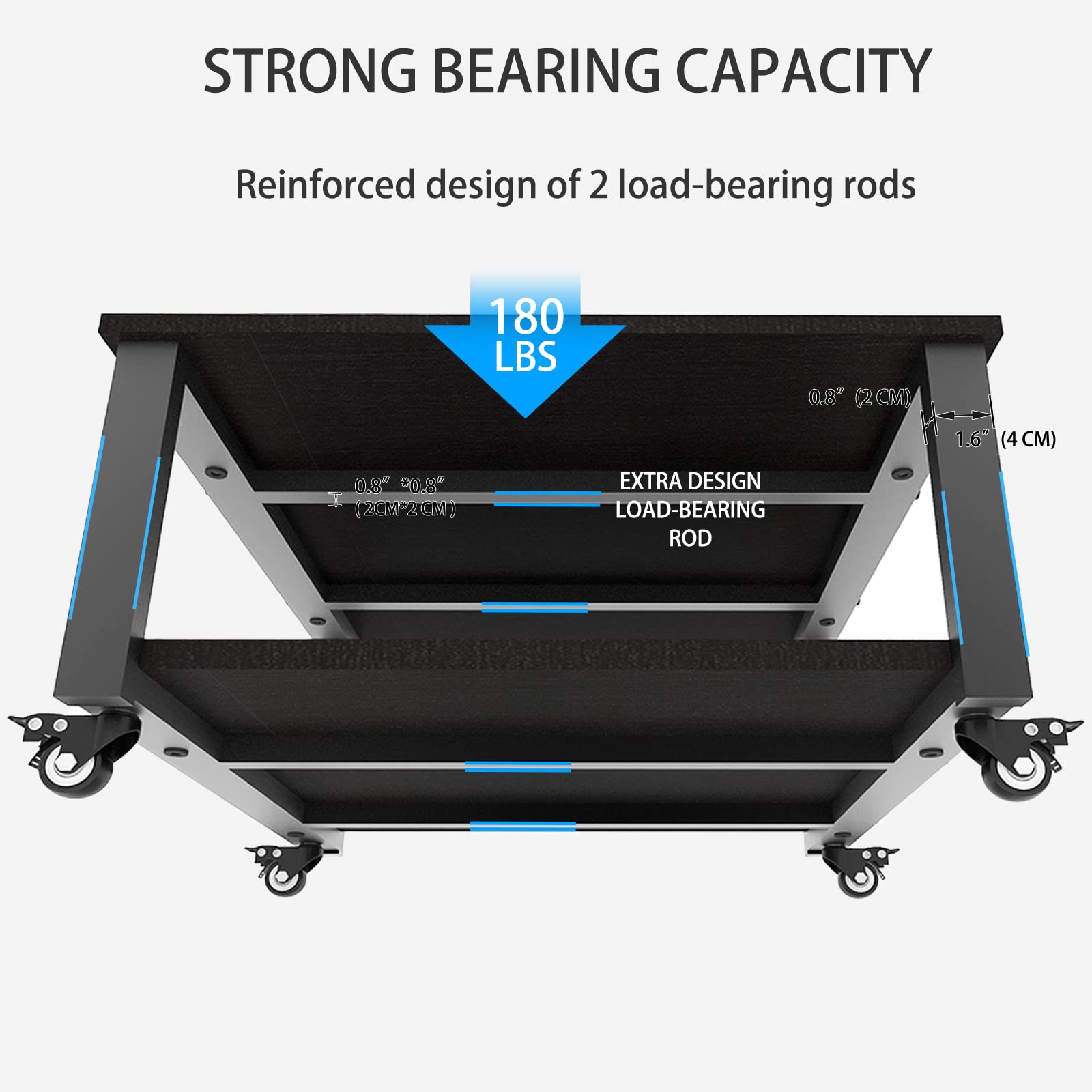 2-Tier Heavy Duty Rolling Laser Printer Stand with Paper Storage Shelf - 23.6