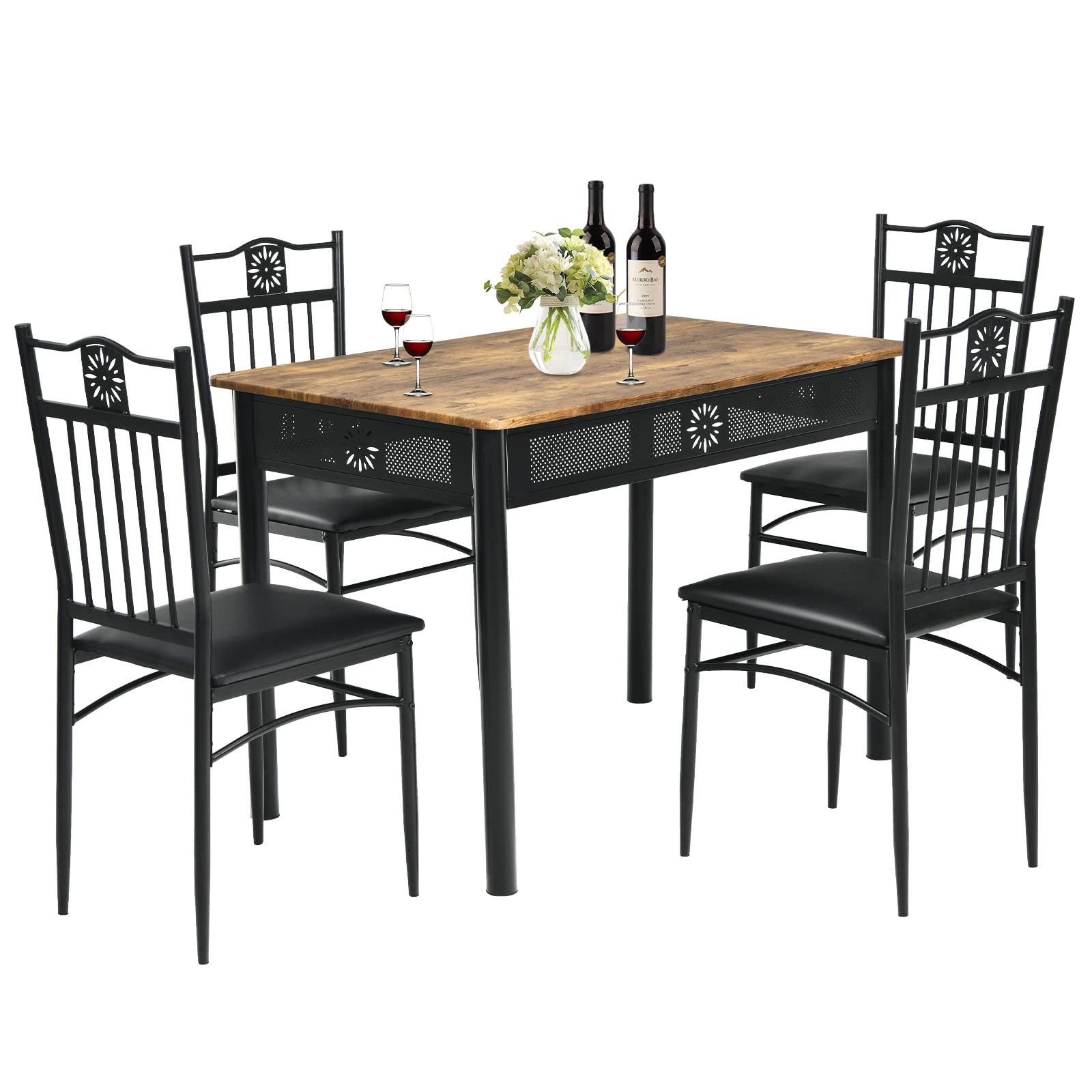 COSTWAY 5-Piece Modern Dining Table Set for 4 People - 42