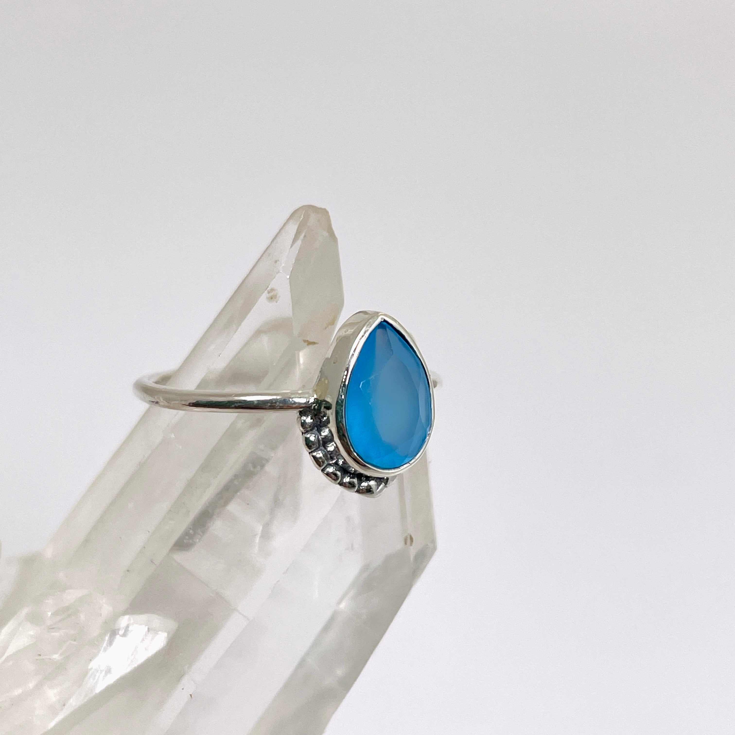 Blue Chalcedony Teardrop Sterling Silver Band Ring for Women - Elegant Fine Jewelry Gift for Birthday, Anniversary & Special Occasions