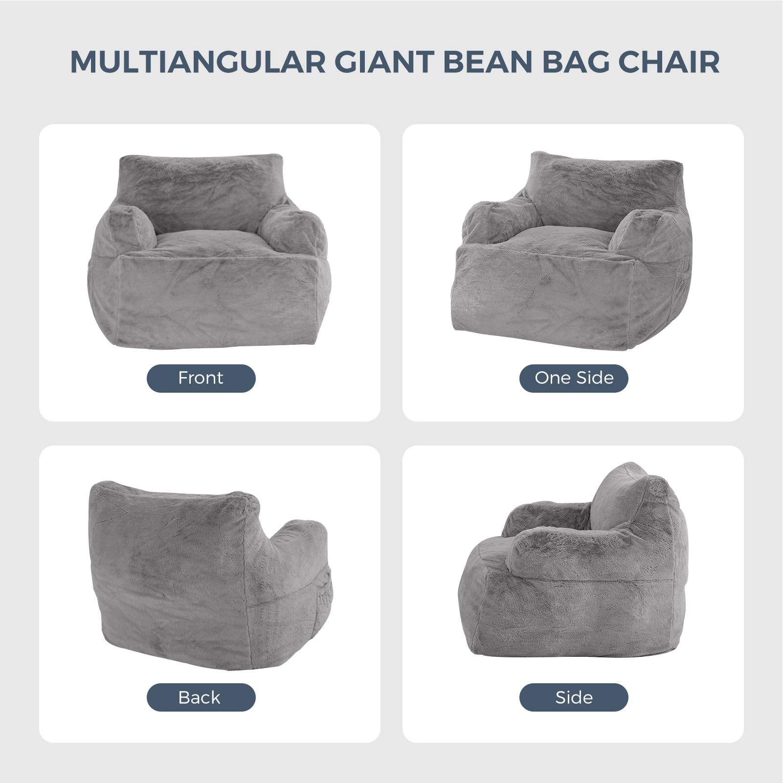 MAXYOYO Giant Bean Bag Chair - Ultra Soft Faux Fur Oversized Bean Bag Couch for Adults & Teens, Grey - Perfect for Living Room Lounging, Gaming & Movie Nights