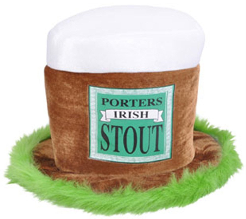 St. Patrick's Day Irish Stout Beer Top Hat - Brown & White Leprechaun Costume Accessory for Pub Crawls & Themed Parties