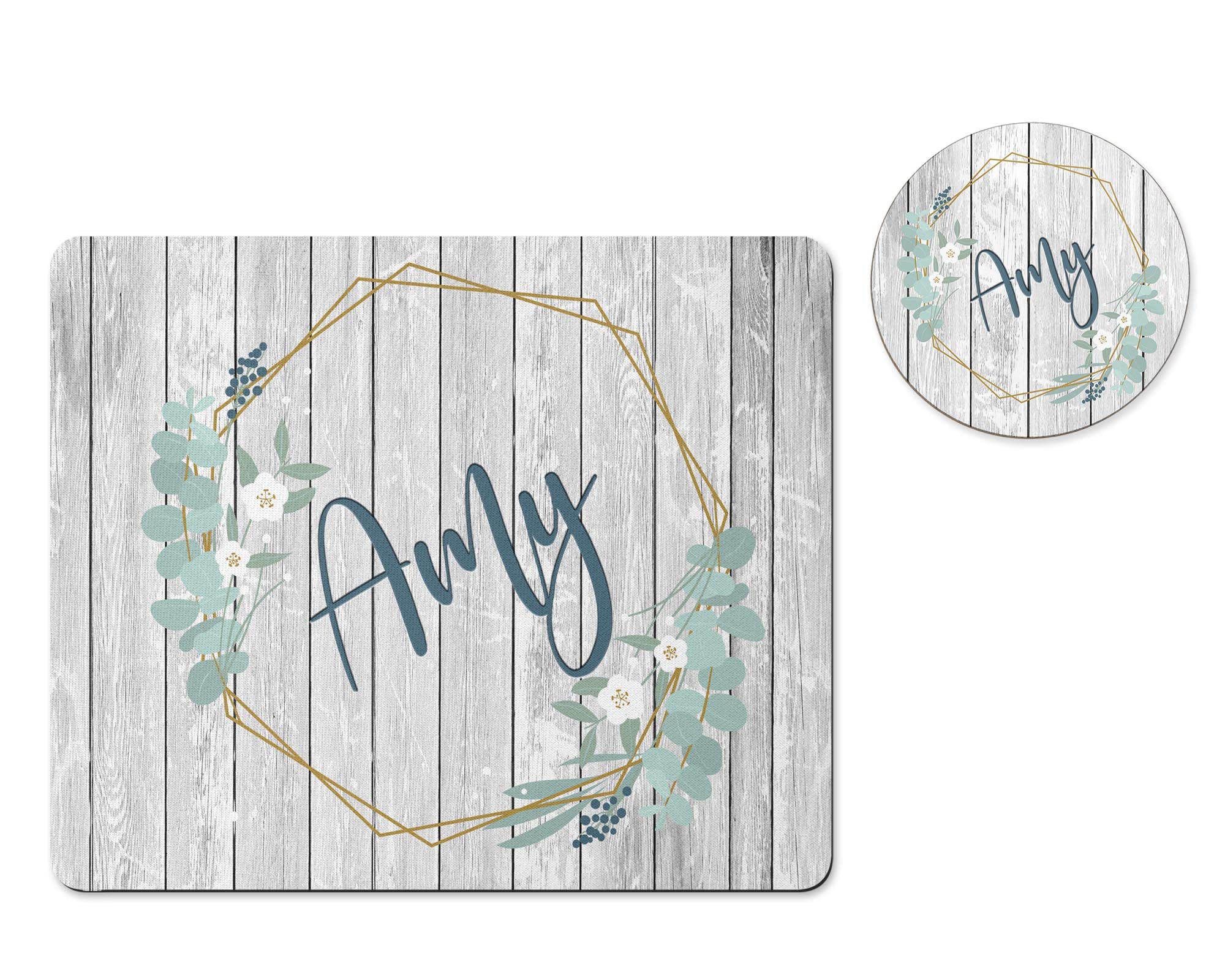 Personalized Wooden Desk Set with Barnwood Design - Mouse Pad & Coaster Gift Set for Office & Home | The Painted Pug | Perfect for Workstations, Home Offices & Gamer Setups