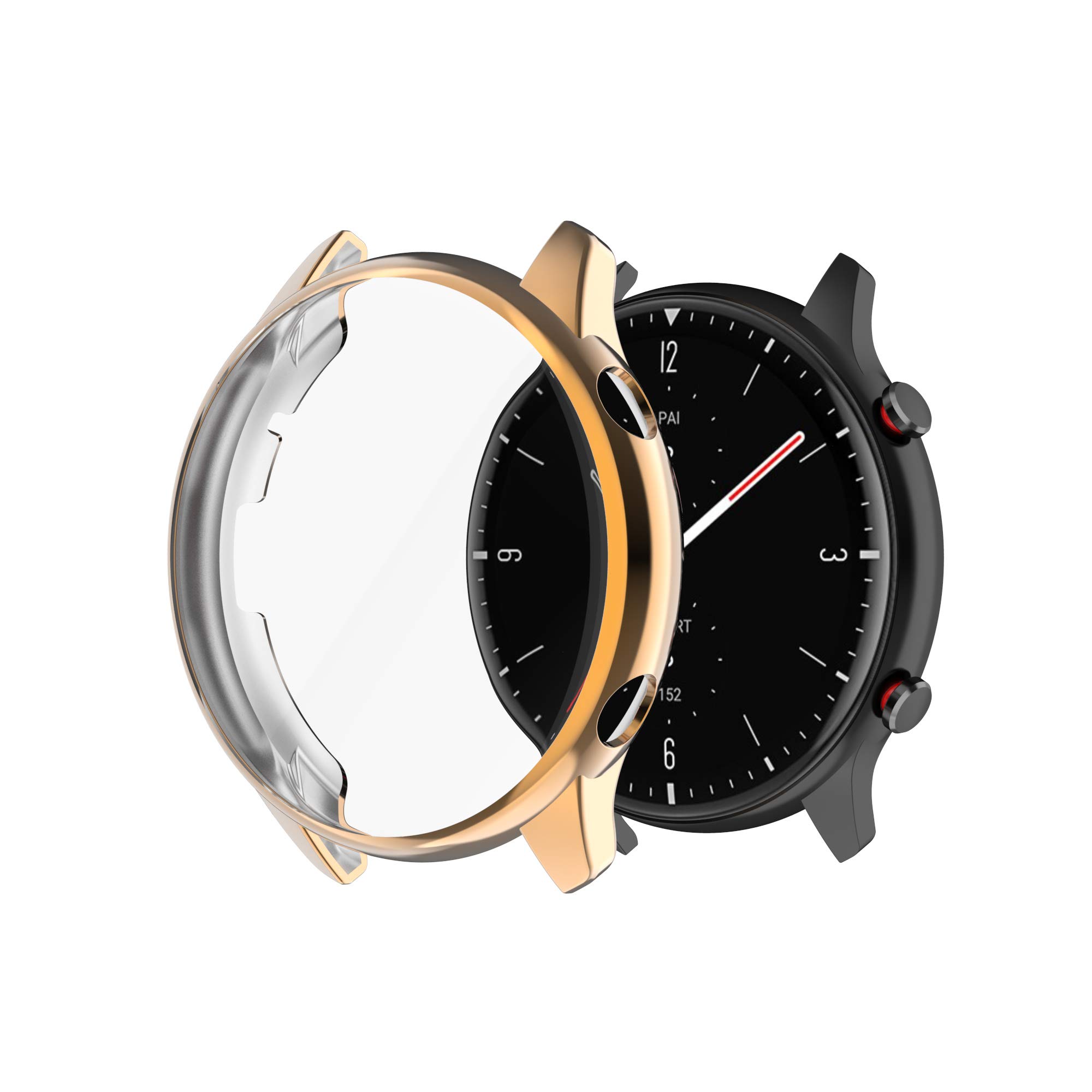 FitTurn Compatible with Amazfit GTR 2 Screen Protector Case Cover - Metal Plating TPU Shockproof Slim Bumper Shell for Amazfit GTR 2 Smartwatch (Rose Gold) - Perfect for Gym, Running & Outdoor Activities