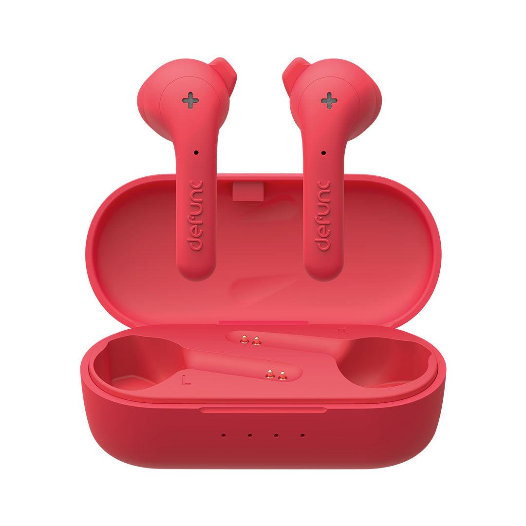 Defunc True Basic True Wireless Earbuds - Red | Bluetooth Headphones with Noise Cancelling for Gym, Running & Travel