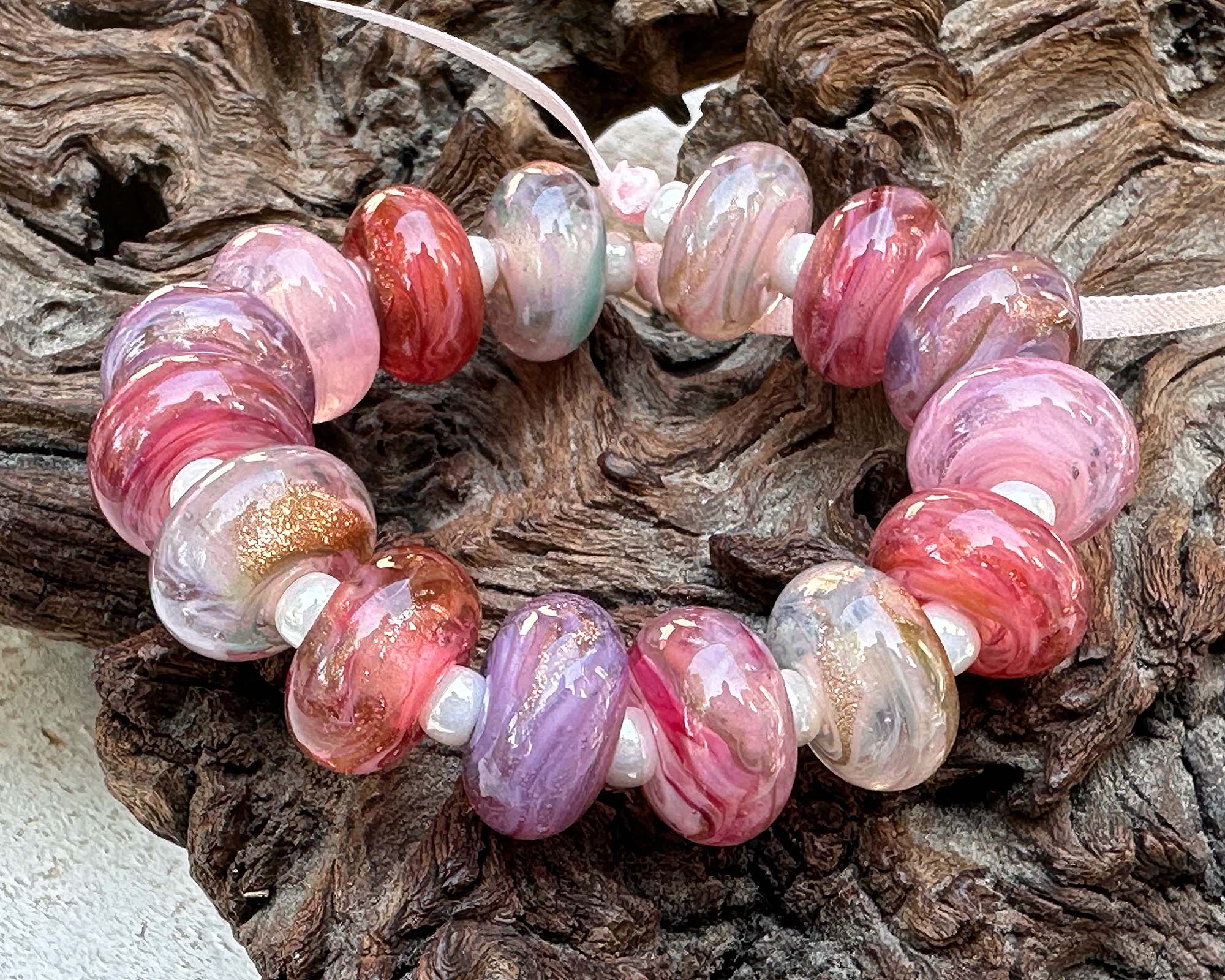 15 Pink Swirl Mix Lampwork Glass Beads for Jewelry Making - DIY Bracelets, Necklaces & Craft Projects