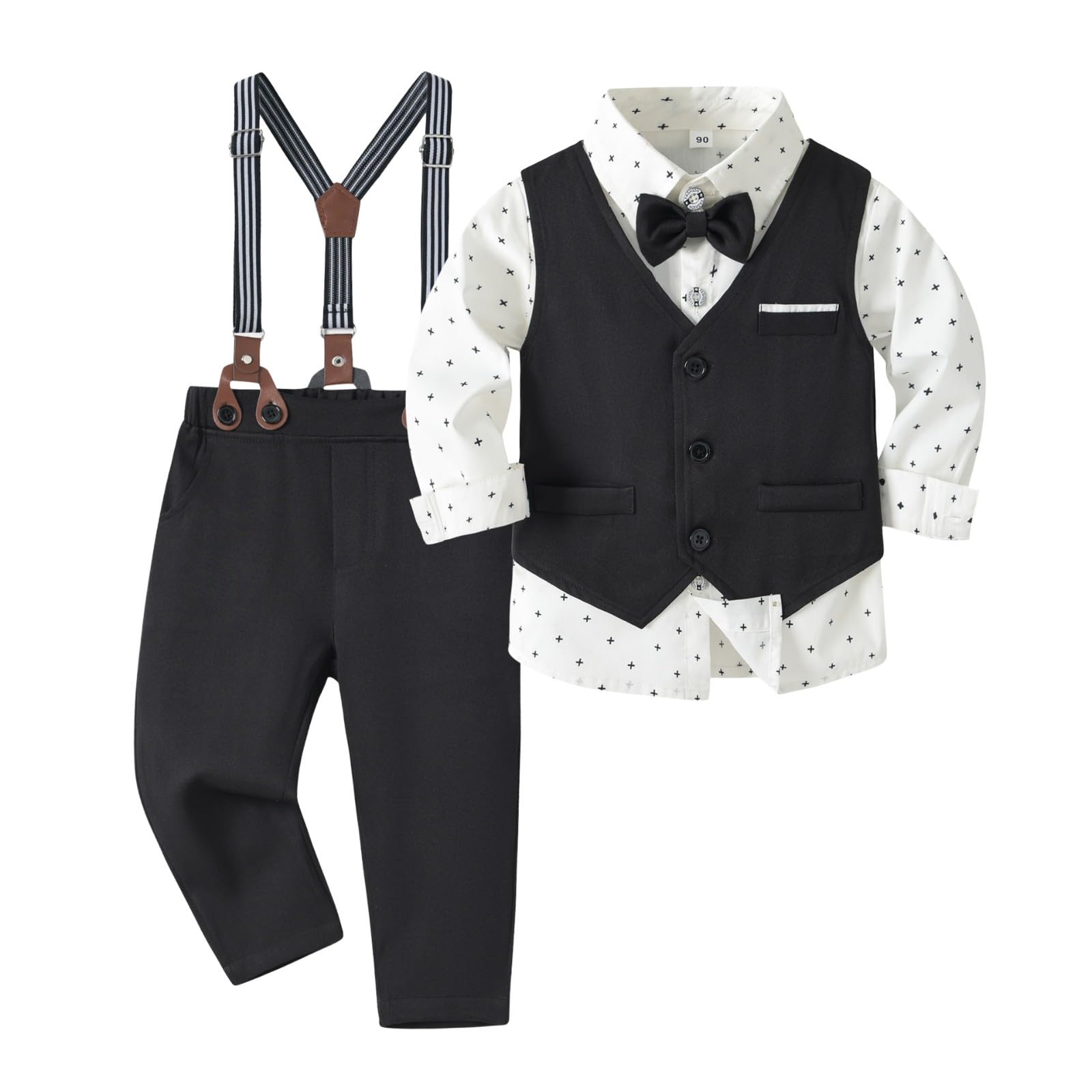 Volunboy Baby Boy Suit 3-Piece Formal Outfit - Toddler Gentleman Clothes with Long Sleeve Shirt & Pants Set for Weddings, Parties & Special Occasions