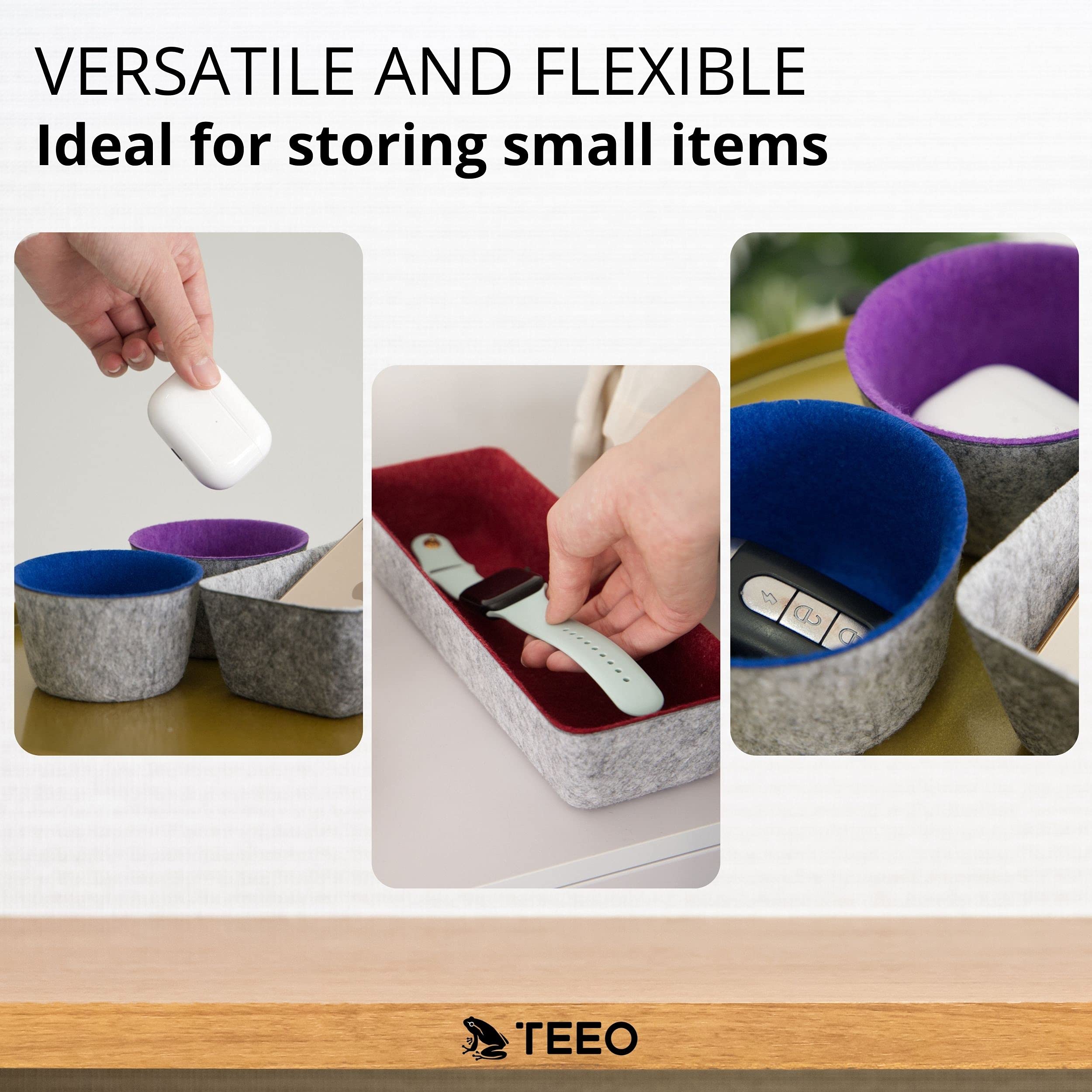 Teeo 3-Pack Purple Drawer Organizer Storage Bins - Closet & Desk Organizer for Clothing, Office Supplies, Cosmetics - Perfect for Bedroom, Home Office & Closet Organization