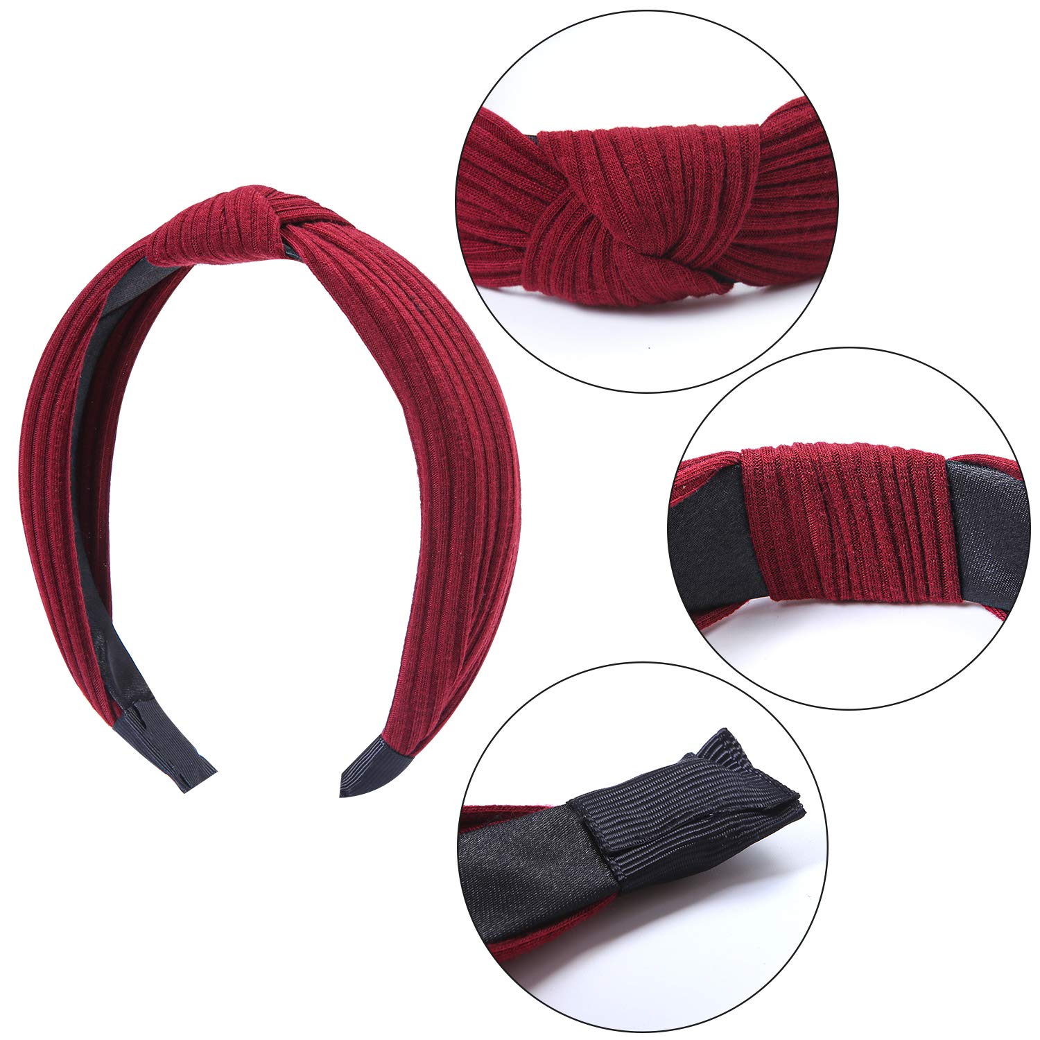 3 Pack Women's Wide Plain Headbands - Fashion Knot Turban Hair Accessories for Women & Girls (Red, Pastel Yellow, Blackish Green) | Stretchy Elastic Hair Bands for Workouts, Yoga, Sports & Everyday Style