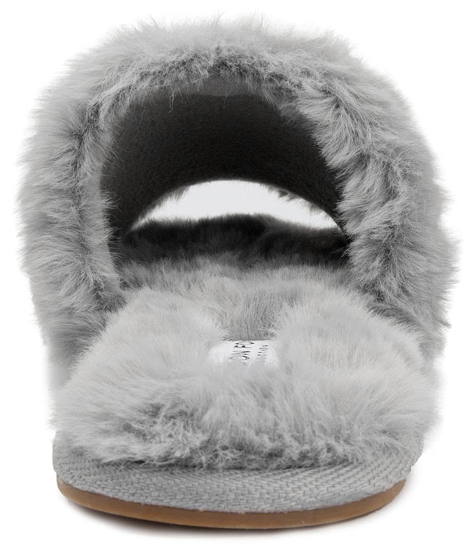 London Fog Women's Faux Fur Slippers - Cozy Open Toe Indoor/Outdoor House Shoes for Women | Perfect for Lounging, Spa Days & Quick Errands