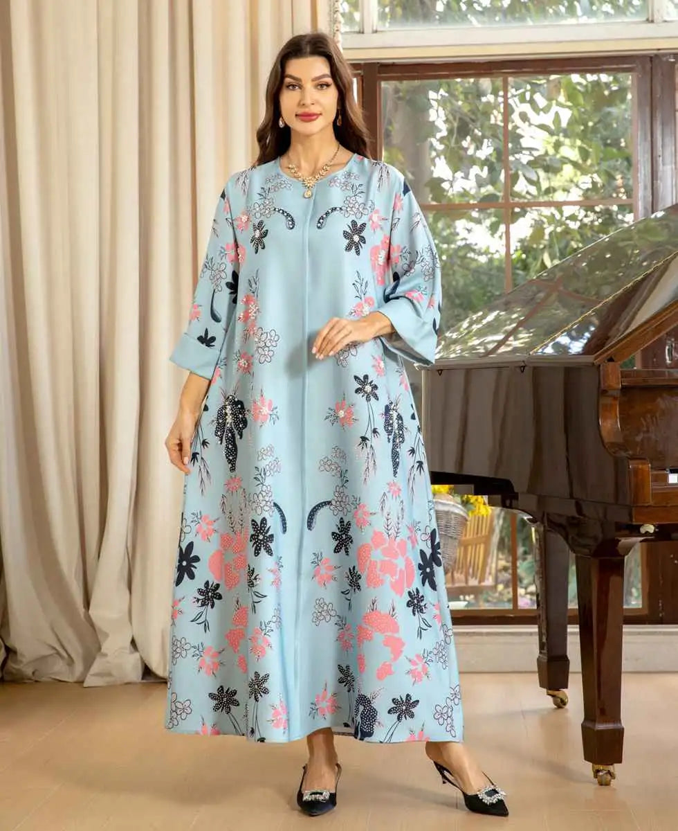 Hotfix Rhinestone Eid Dress - Elegant Burnout Caftan Kaftan for Women | Perfect for Eid Celebrations, Weddings & Special Occasions