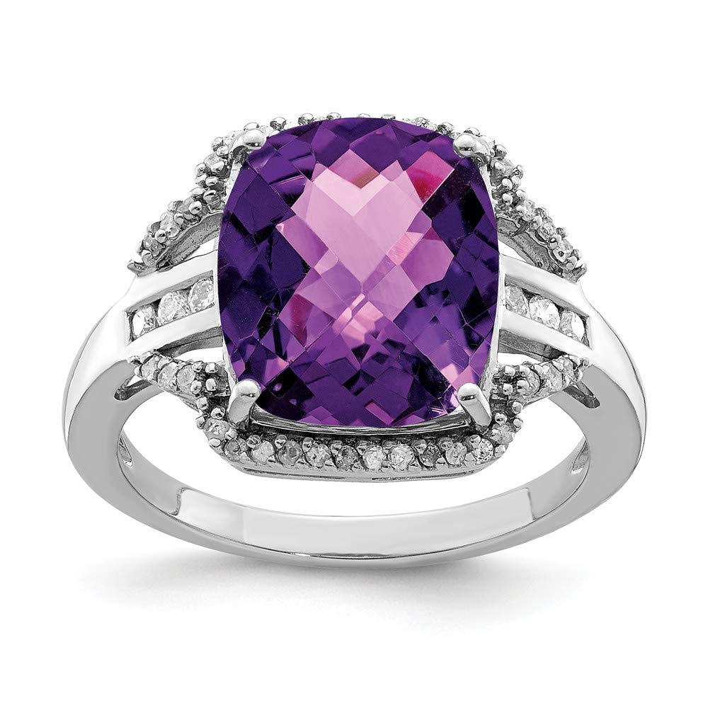 925 Sterling Silver Amethyst and Diamond Engagement Ring - February Birthstone, 0.186 cttw, Checkerboard Cut, Elegant Purple Gemstone Jewelry for Wedding, Proposal & Anniversary Gifts