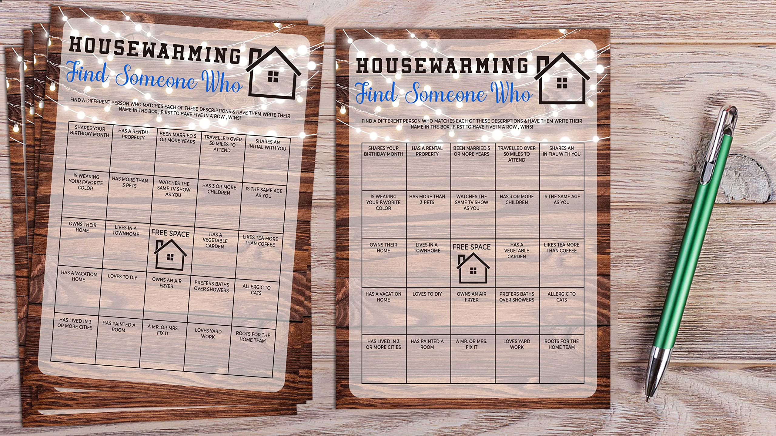 OICPYD Housewarming Party Games - Find Someone Who Cards for Rustic New Home Celebrations | 30 Sheets per Pack | Fun Icebreaker Activities for New Homeowners & House Parties
