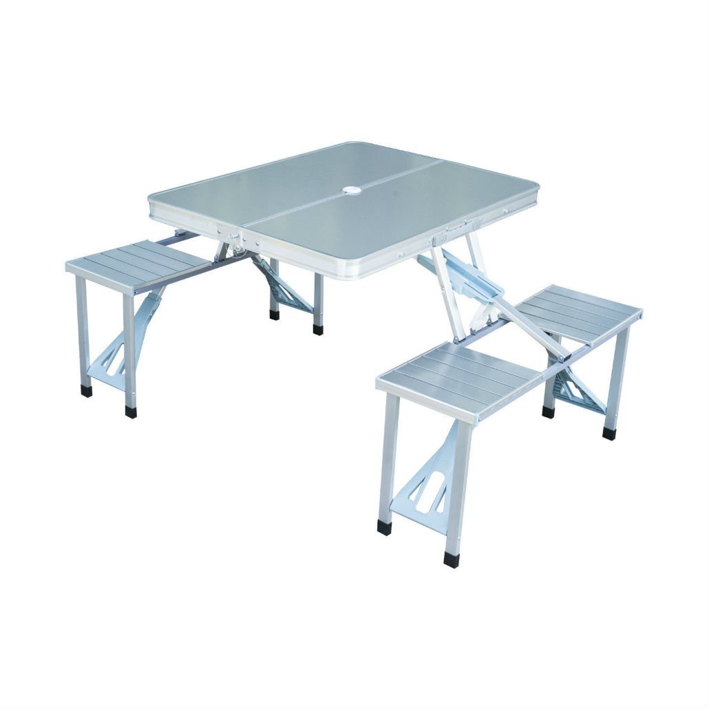 Portable Folding Aluminum Picnic Table with 4 Chairs - Lightweight Outdoor Dining Set for Camping, Backyard, Beach & Tailgating - Includes Carrying Case