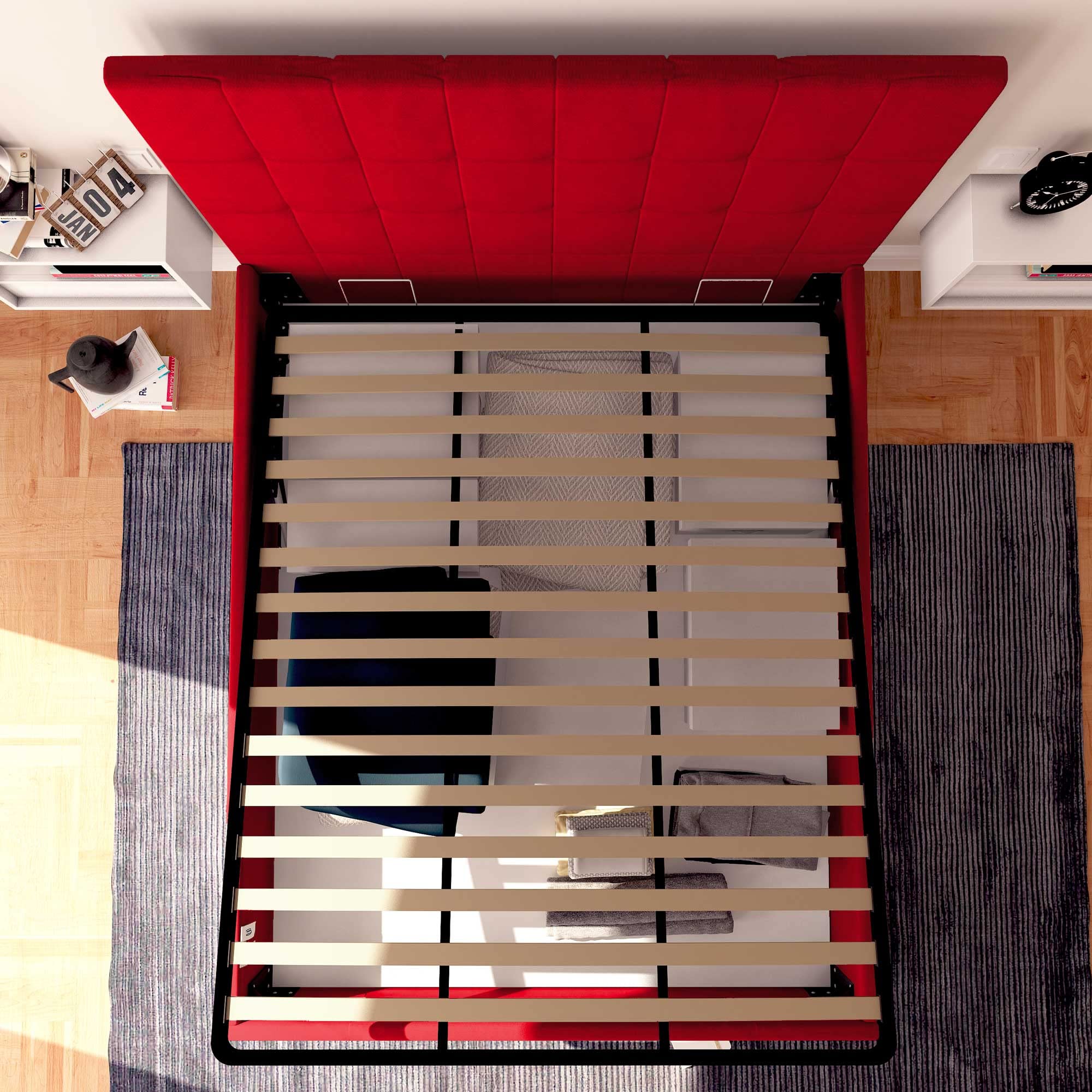 Baldiflex Single Bed with Storage, Synthetic Leather Dublin Model, Slatted Base for Single Mattress, 80 x 200 cm, Elegant Headboard, Red - Perfect for Small Bedrooms, Guest Rooms & Studio Apartments