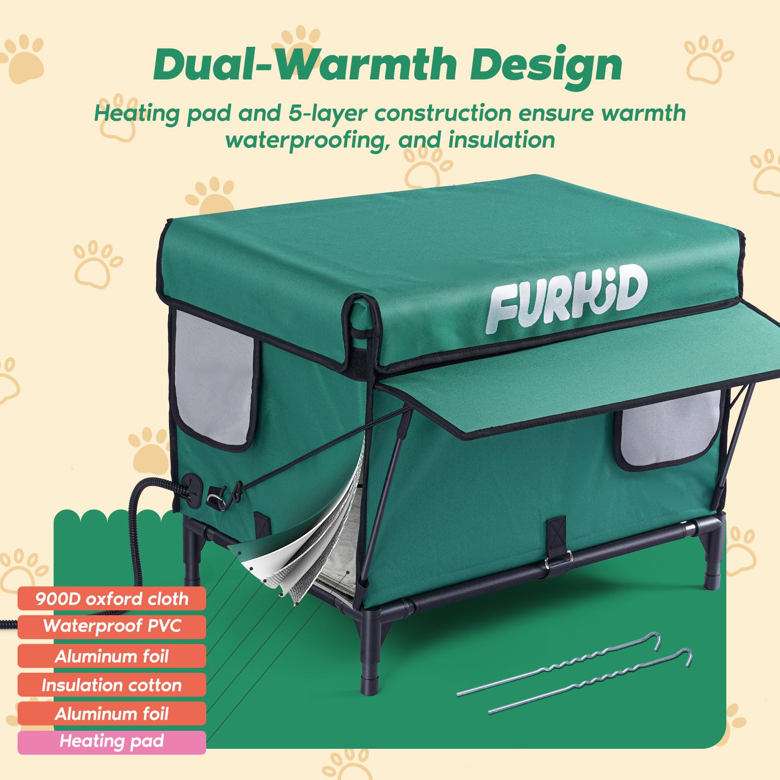 Heated Outdoor Cat House - Weatherproof Insulated Shelter with Safe Escape Door & Heating Pad - Winter Warm Cat Bed for Feral, Stray & Barn Cats - Perfect for Cold Weather Protection & Backyard Cat Safety