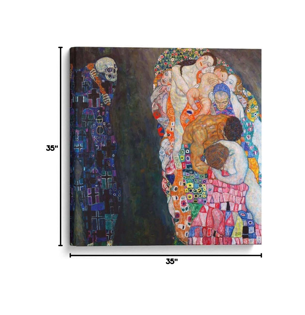 Gustav Klimt Death and Life Canvas Wall Art - Famous Symbolism Painting for Home & Office Decor - 35x35 Inches - Perfect for Living Room, Bedroom, or Gallery Display