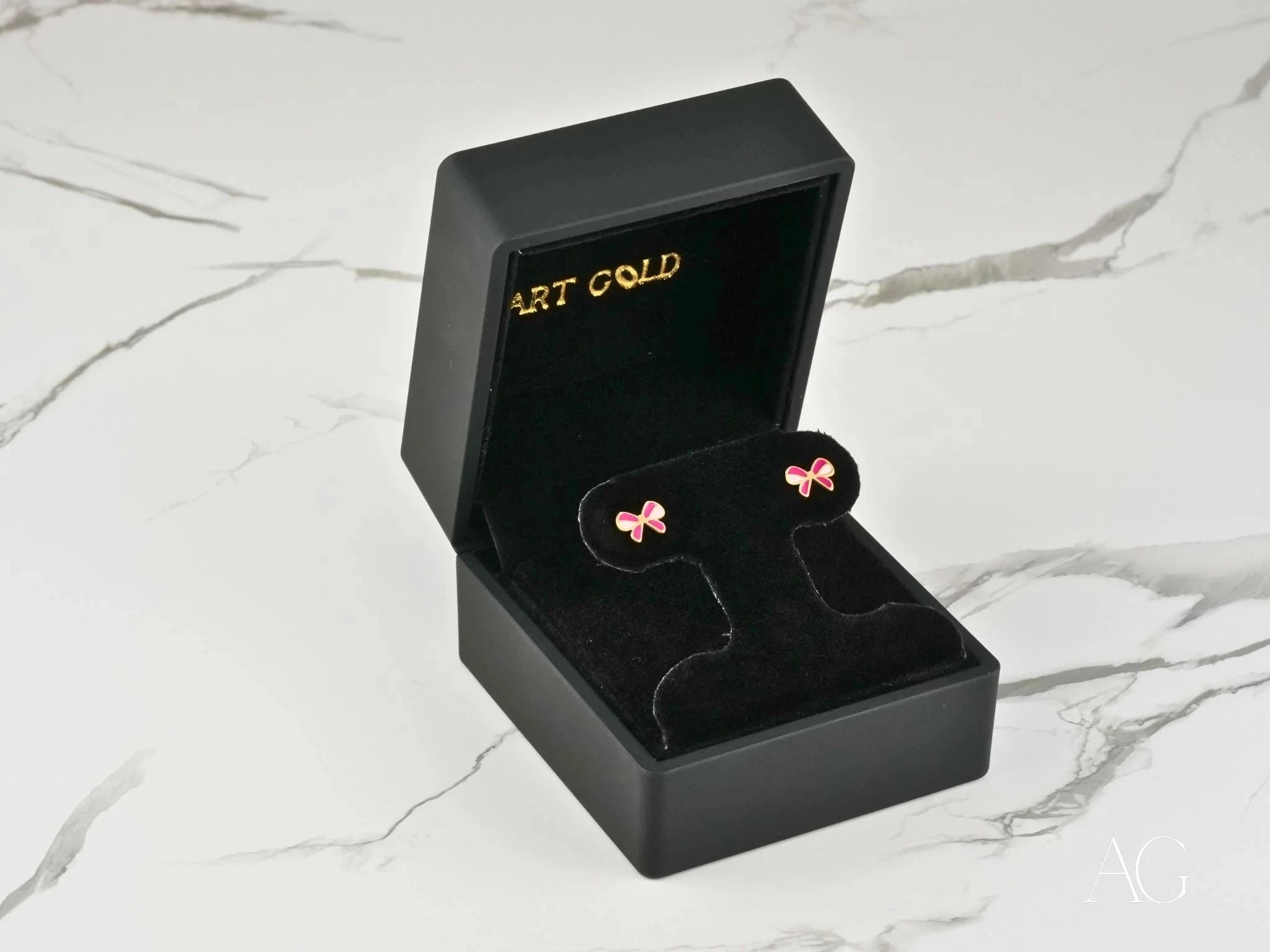 18K Gold Pink Bow Earrings for Women – Elegant & Playful Jewelry Gift for Birthdays, Anniversaries, and Special Occasions