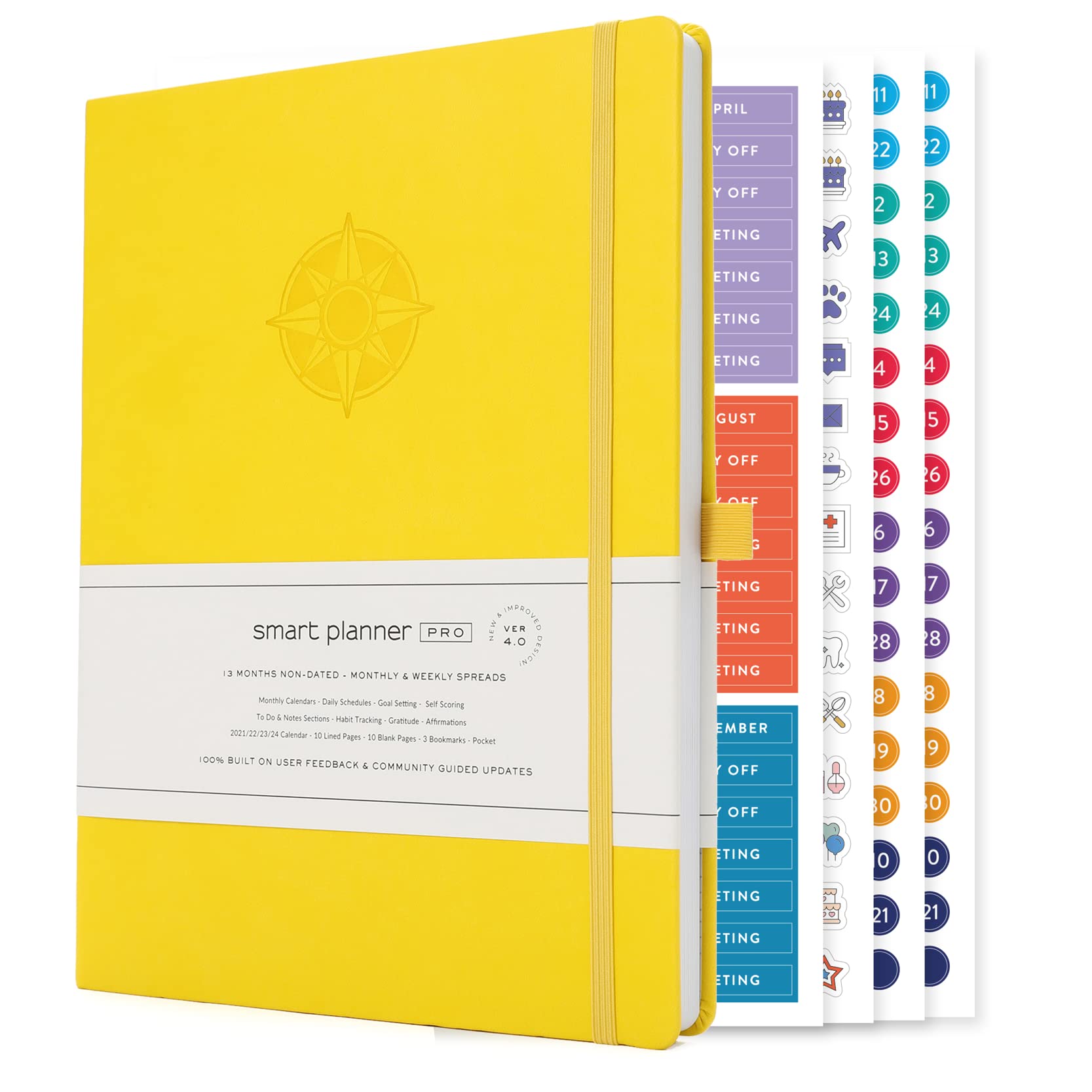 Smart Planner Pro - 11 x 8.5 Inch Undated Daily Planner with Weekly & Monthly Sections, Gratitude Journal & Back Pocket - Goal Setting, Productivity & Time Management Tool for Students & Professionals (Amber Yellow) - Perfect for Office, School & Personal Organization