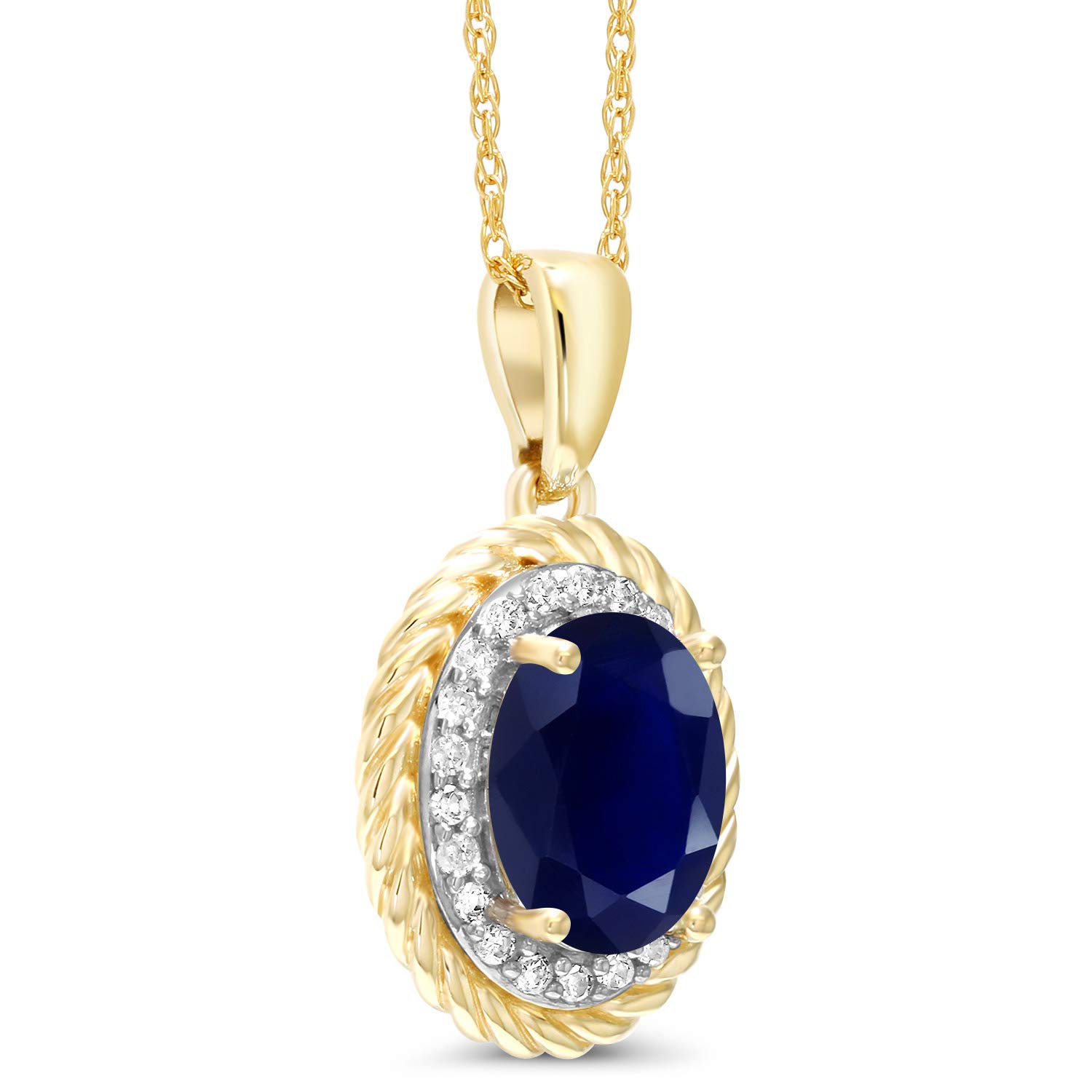 14K Yellow Gold Oval 8x6mm Gemstone Birthstone & White Diamond Necklace for Women - 18 Inch Chain | Elegant Gift for Birthday, Anniversary & Special Occasions