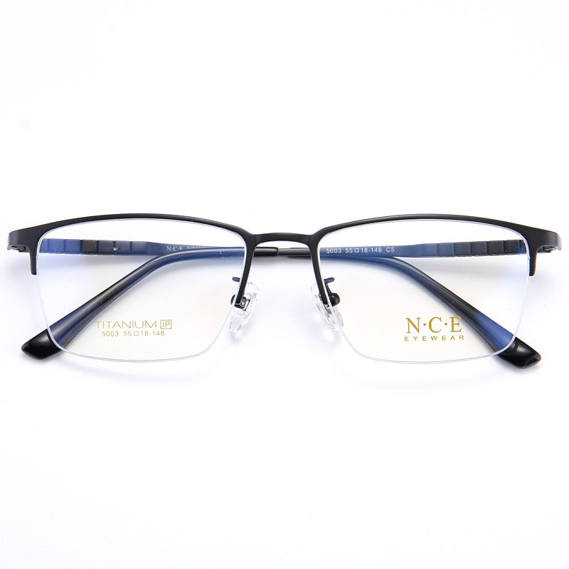Bclear Men's Semi-Rimless Square Titanium Eyeglasses Frame - Lightweight & Durable My5003 for Work, Reading & Fashion