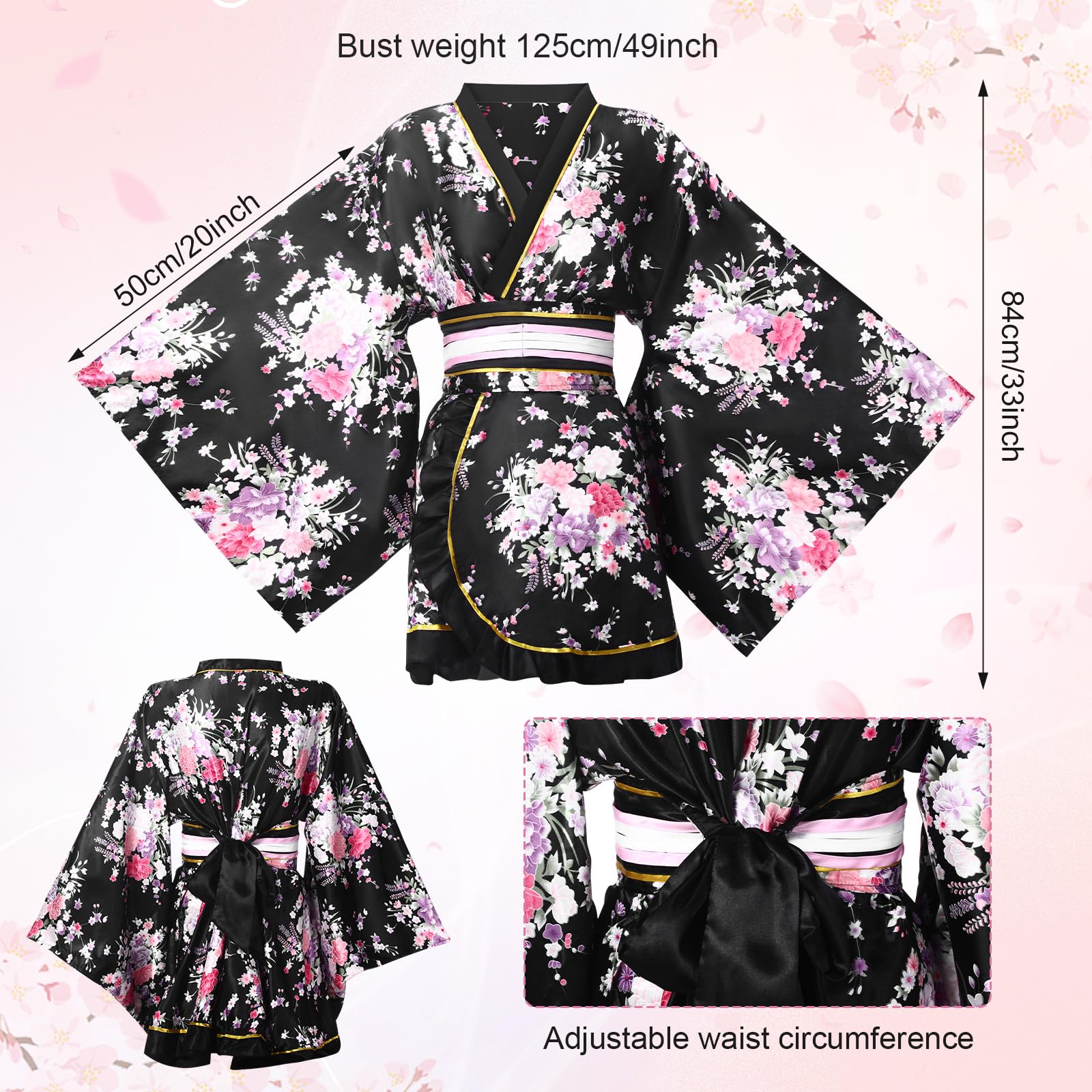 8 Pcs Japanese Kimono Costume Set for Women - Geisha Yukata with Obi Belt, Wooden Clogs, Parasol, Hair Stick & Folding Fans - Perfect for Cosplay, Halloween, Tea Ceremonies & Cultural Events