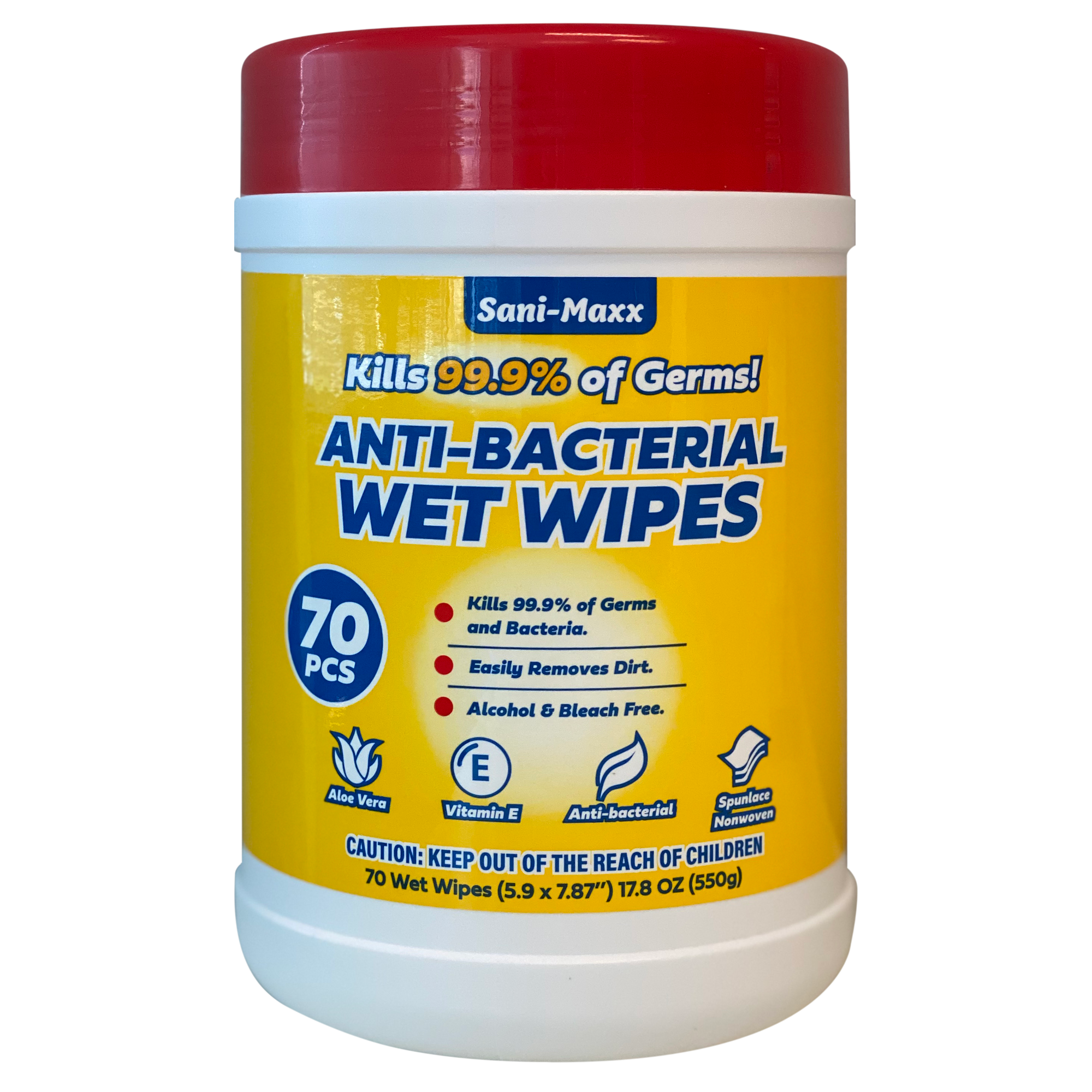Sani Maxx Antibacterial Multi-Purpose Cleaning Wipes - Kills 99.9% of Germs & Bacteria (70 Wipes/Pack, 12 Packs/Case) - Ideal for Home, Office, Gym & Travel Disinfection