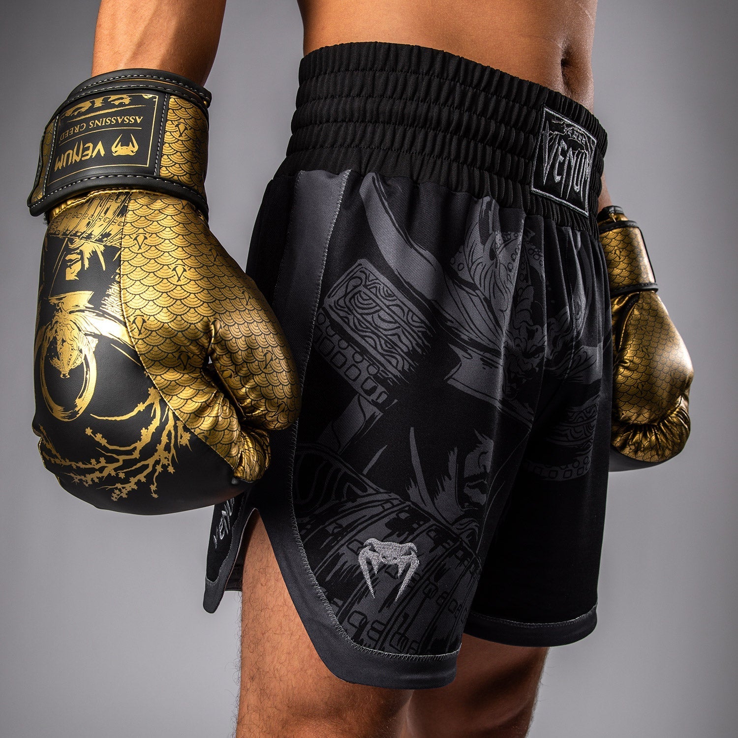 Venum x Assassin's Creed Shadows Boxing Shorts - Black MMA Training Shorts for Men | High-Performance Fightwear for Boxing, MMA & Fitness Workouts
