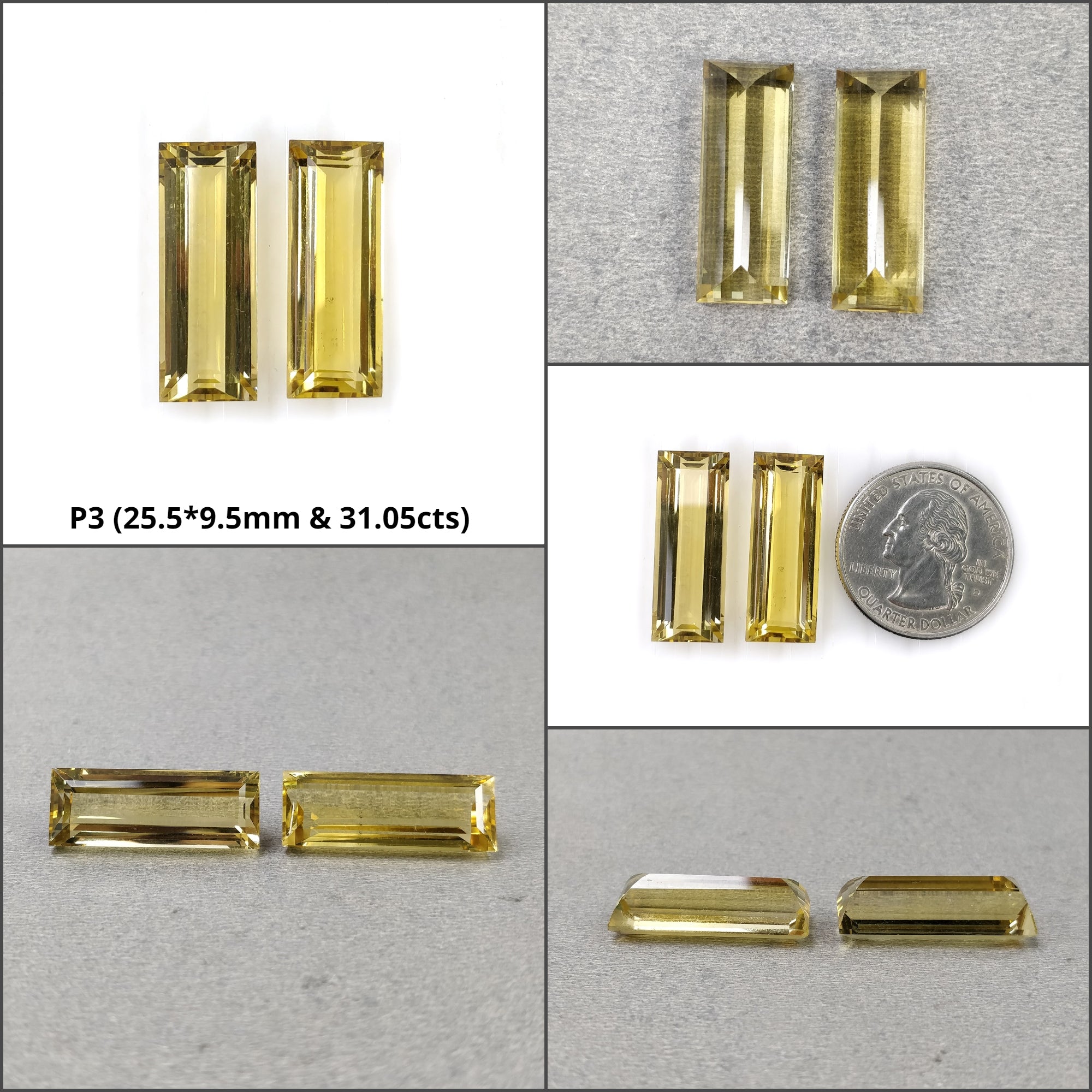 Natural Untreated Yellow Citrine Gemstone Baguette Pair - Unheated Citrine Normal Cut for Jewelry Making, Earrings & Healing Crystal Collection