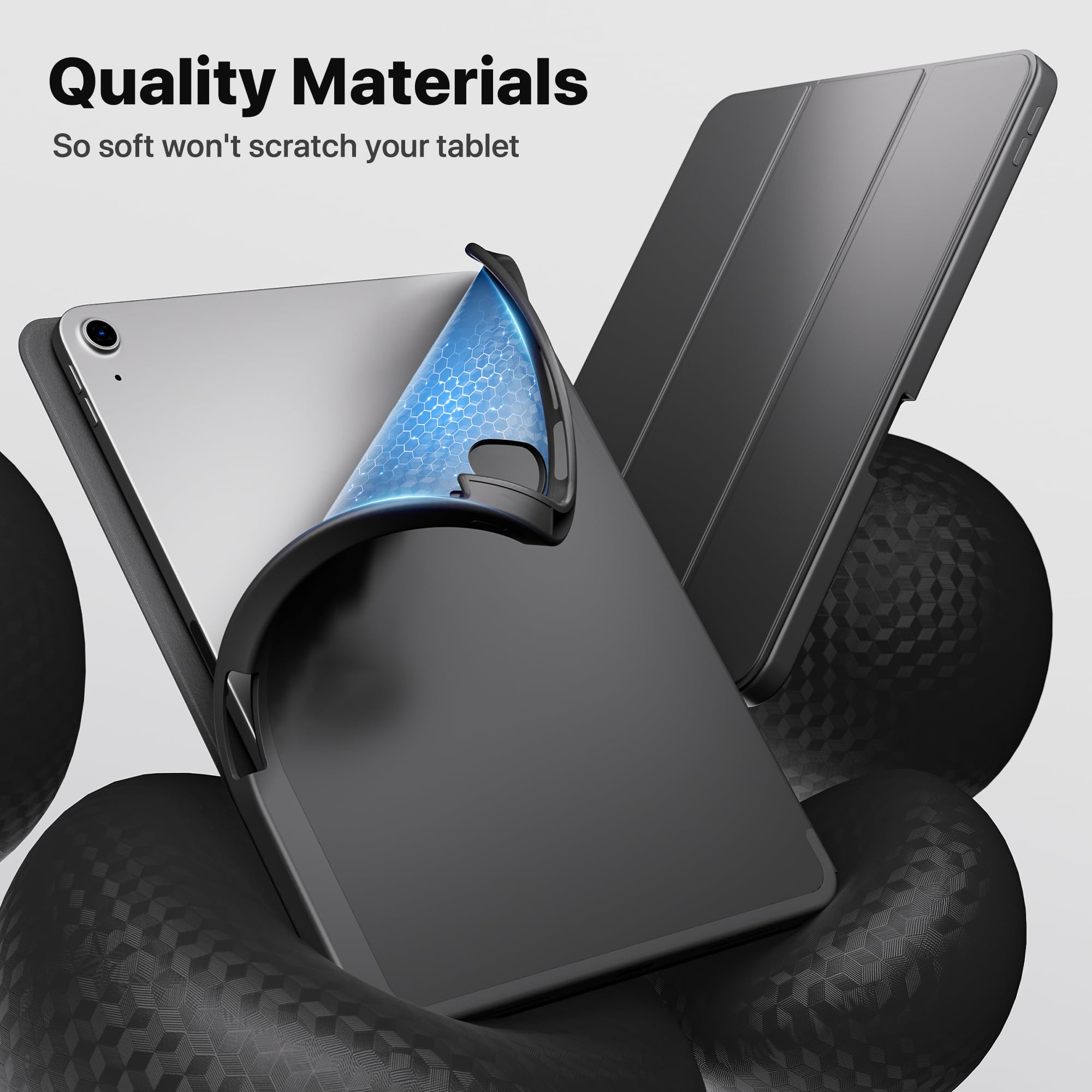 VAKS iPad Air 6th/5th/4th Generation Case 11 inch & 10.9 inch (2024/M2/2022/2020 Model) - Trifold Stand Smart Cover with Auto Wake/Sleep & Pencil Holder, Soft TPU Back Protective Case (Black) - Perfect for Work, Study & Travel