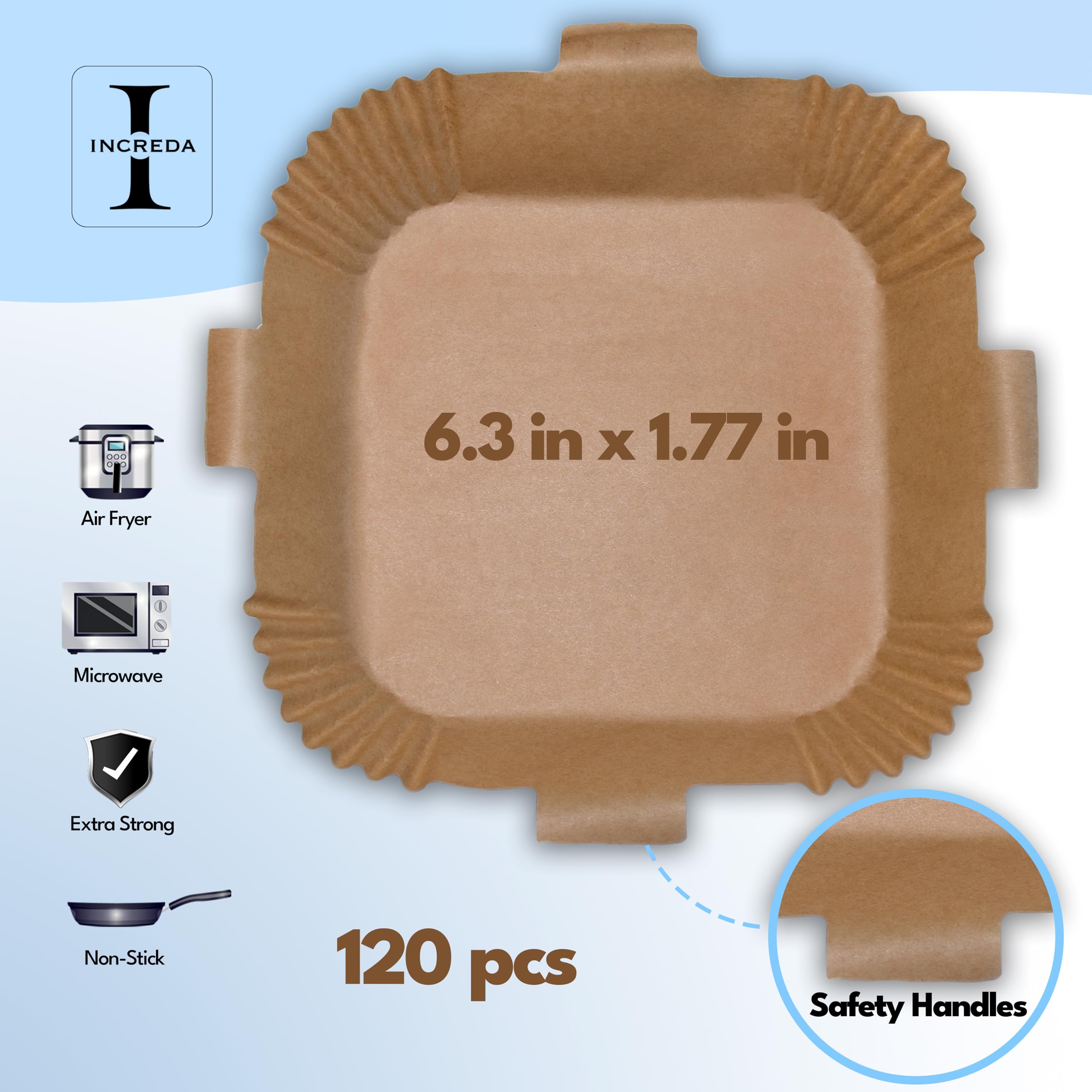 Increda 120-Pack 6.3 Inch Square Air Fryer Liners - Disposable Food Grade Greaseproof Paper for Air Fryer Baskets, Microwave & Oven - Comes with Reusable Protective Plastic Case - Perfect for Quick Meals, Healthy Cooking & Easy Cleanup