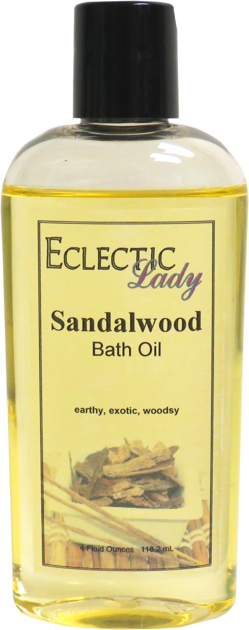 Eclectic Lady Sandalwood Bath Oil for Relaxation & Moisturizing - 4 oz Scented Body Oil for Dry, Rough & Sensitive Skin - Daily Nourishing Shower Oil for Spa, Aromatherapy & Self-Care Rituals