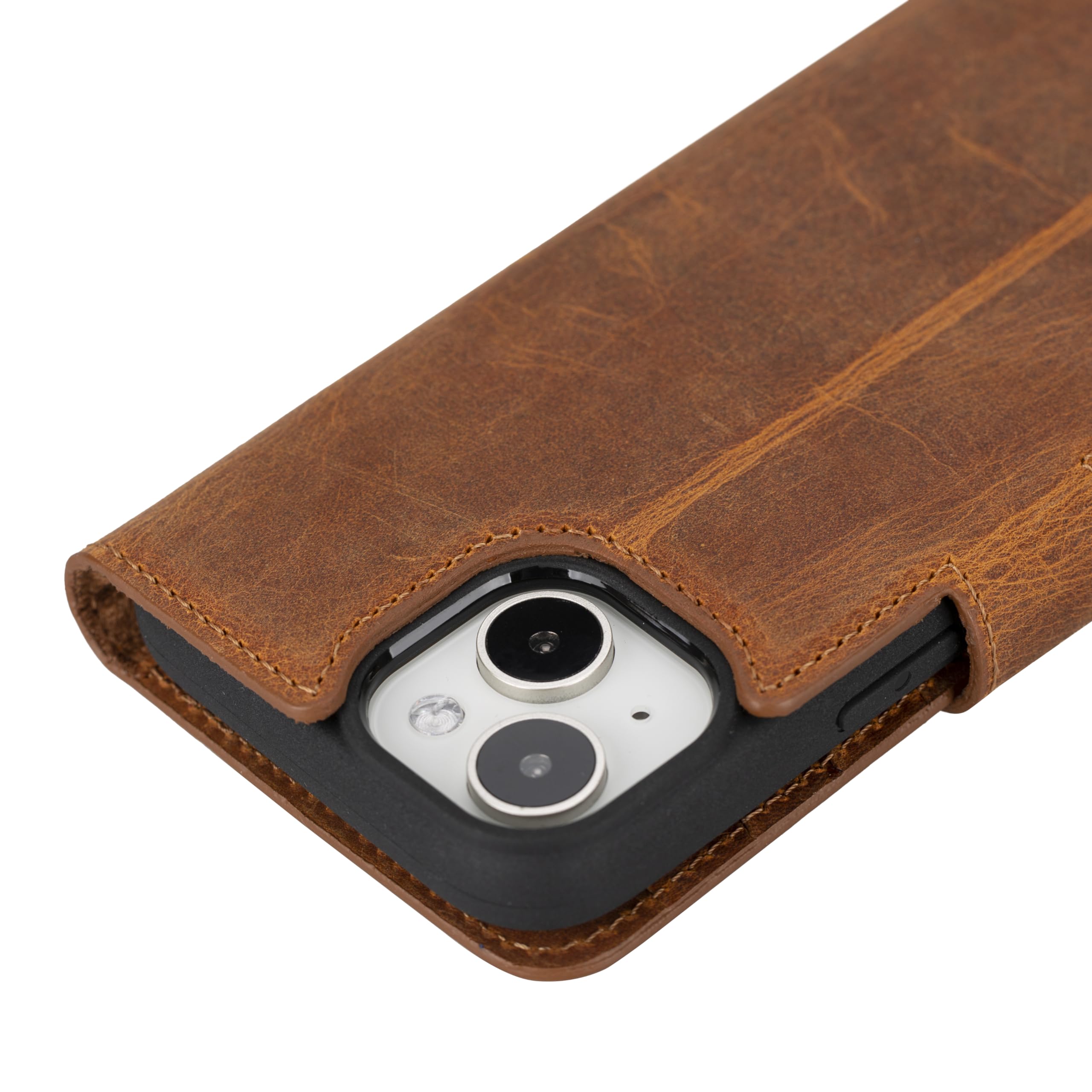 VENOULT Magnetic Wallet Case for iPhone 13/14/15 Pro MAX & Plus - Slim RFID Blocking Leather Card Holder with Magsafe Compatibility (Almond Brown, 6.1