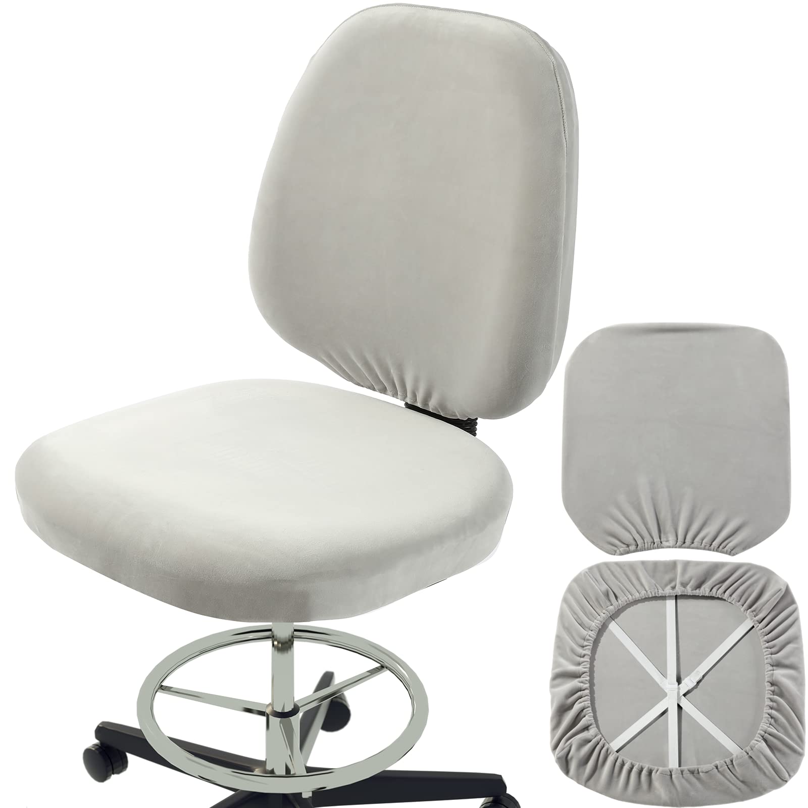 Soft Velvet Stretch Office Chair Cover - Washable Dustproof Protector for Home & Office (Light Grey)