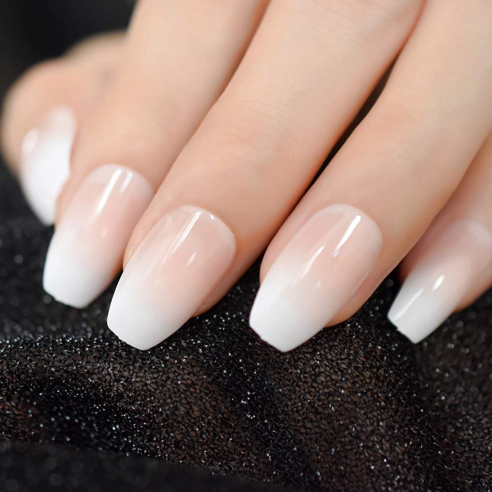 Ombre French Ballerina Fake Nails - Gradient Natural Coffin False Nails for Women - 24PCS Wholesale Press On Nails Supplier - Perfect for Parties, Weddings & Special Occasions