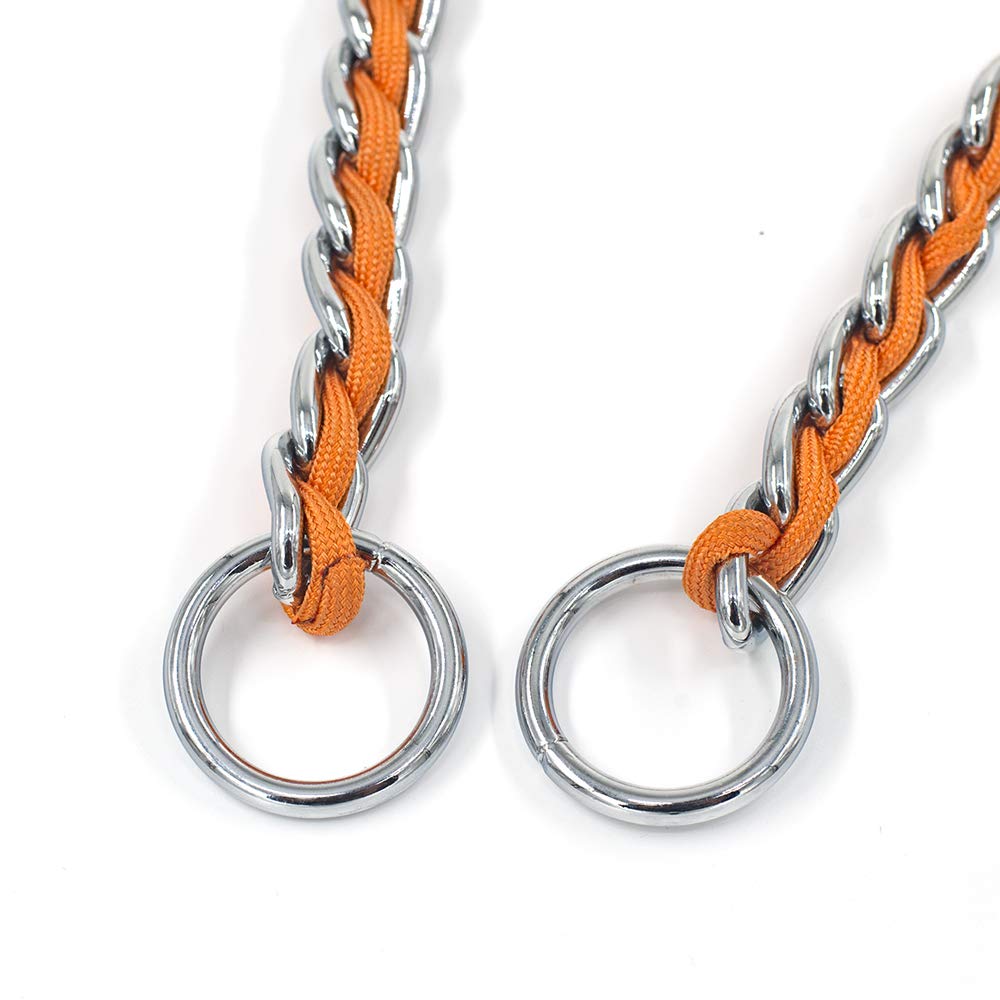 TSPRO Heavy Duty Metal Dog Collar - Chew Proof Stainless Steel Adjustable Collar for Small Dogs (3MM*13-15 inches, Orange) - Perfect for Training, Walking & Outdoor Adventures