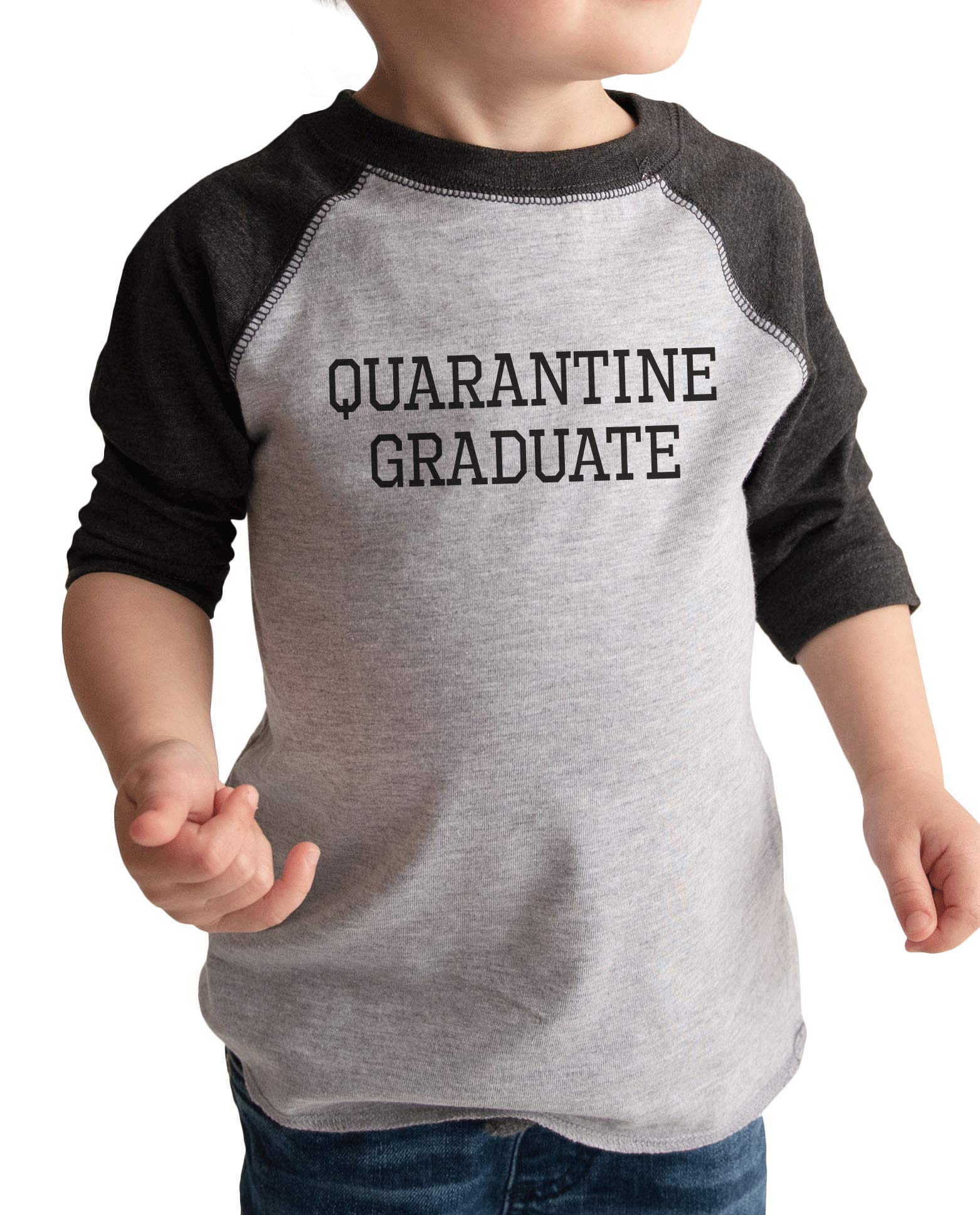 7 Ate 9 Apparel Kids Quarantine Graduate T-Shirt - Grey Raglan Sleeve - Perfect for Virtual Graduation Celebrations & School Photos