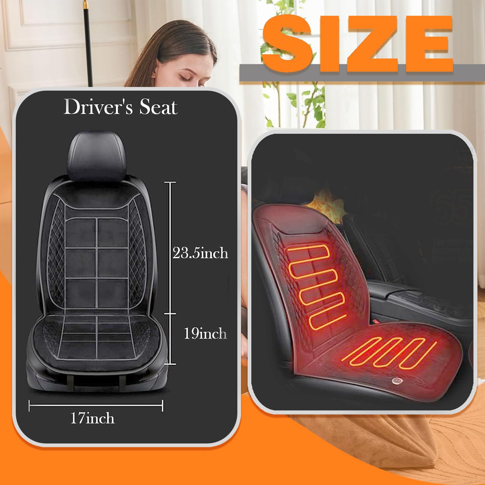 Premium Heated Car Seat Cushion - 12V/24V Plush Seat Warmer with Universal Fit | Car Accessories for Winter Comfort & Long Drives