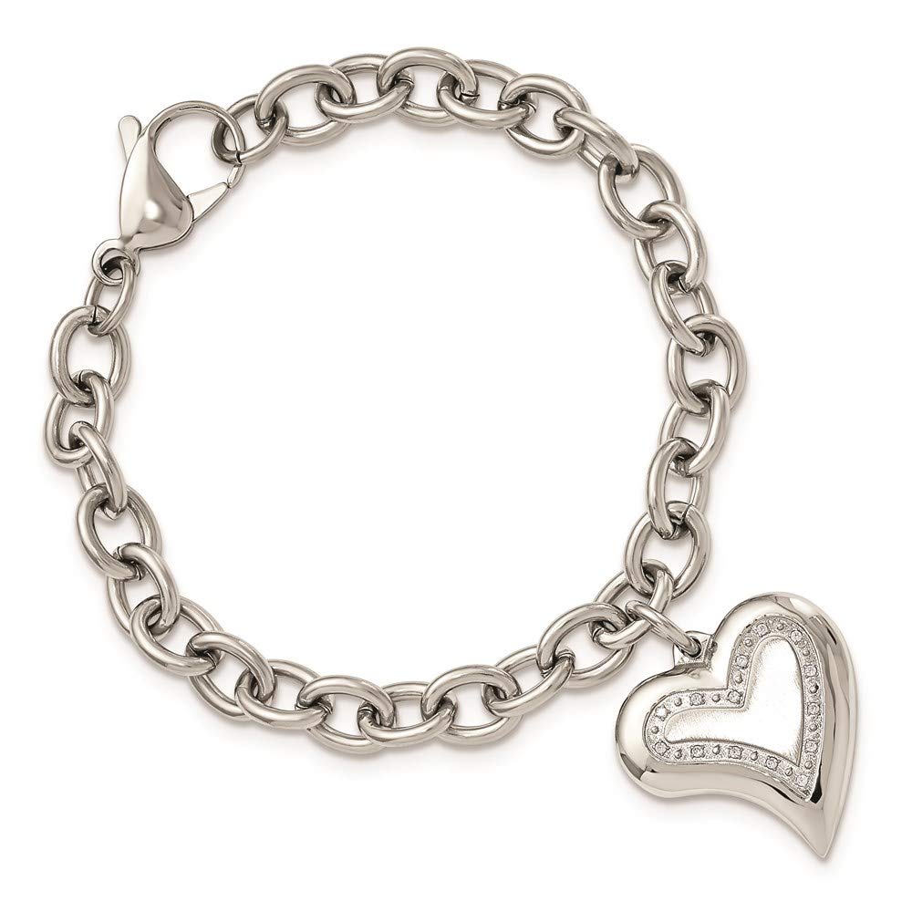 Stainless Steel Cubic Zirconia Heart Charm Bracelet for Women - Elegant Fine Jewelry Gift for Her (7.5 Inch) - Perfect for Valentine's Day, Anniversary & Birthday Presents