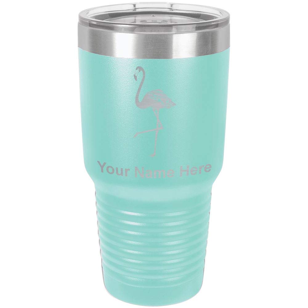 30oz Vacuum Insulated Stainless Steel Tumbler Mug with Lid & Straw - Custom Engraved Flamingo Design, Leakproof & Sweatproof - Perfect for Coffee, Tea, Iced Drinks - Great Gift for Office, Travel, Gym & Outdoor Activities (Teal Color)